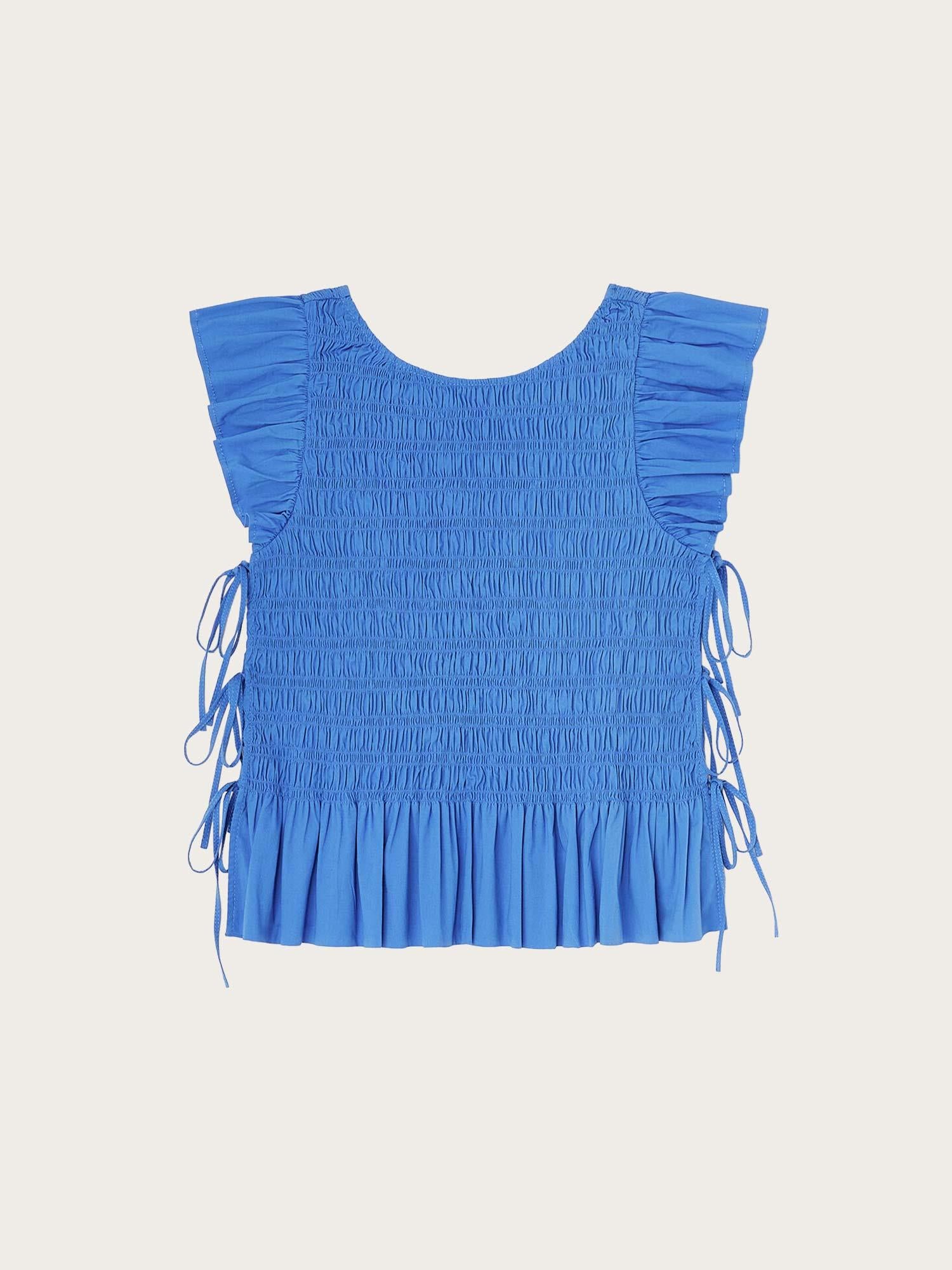Stretch Cotton Angel Sleeve Smocked Top - Marina
