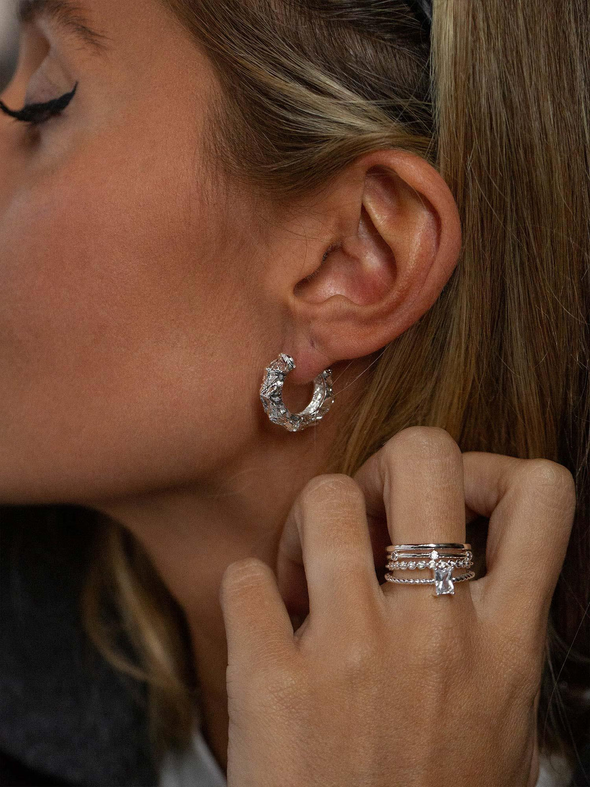 Hammered Hoops - Silver