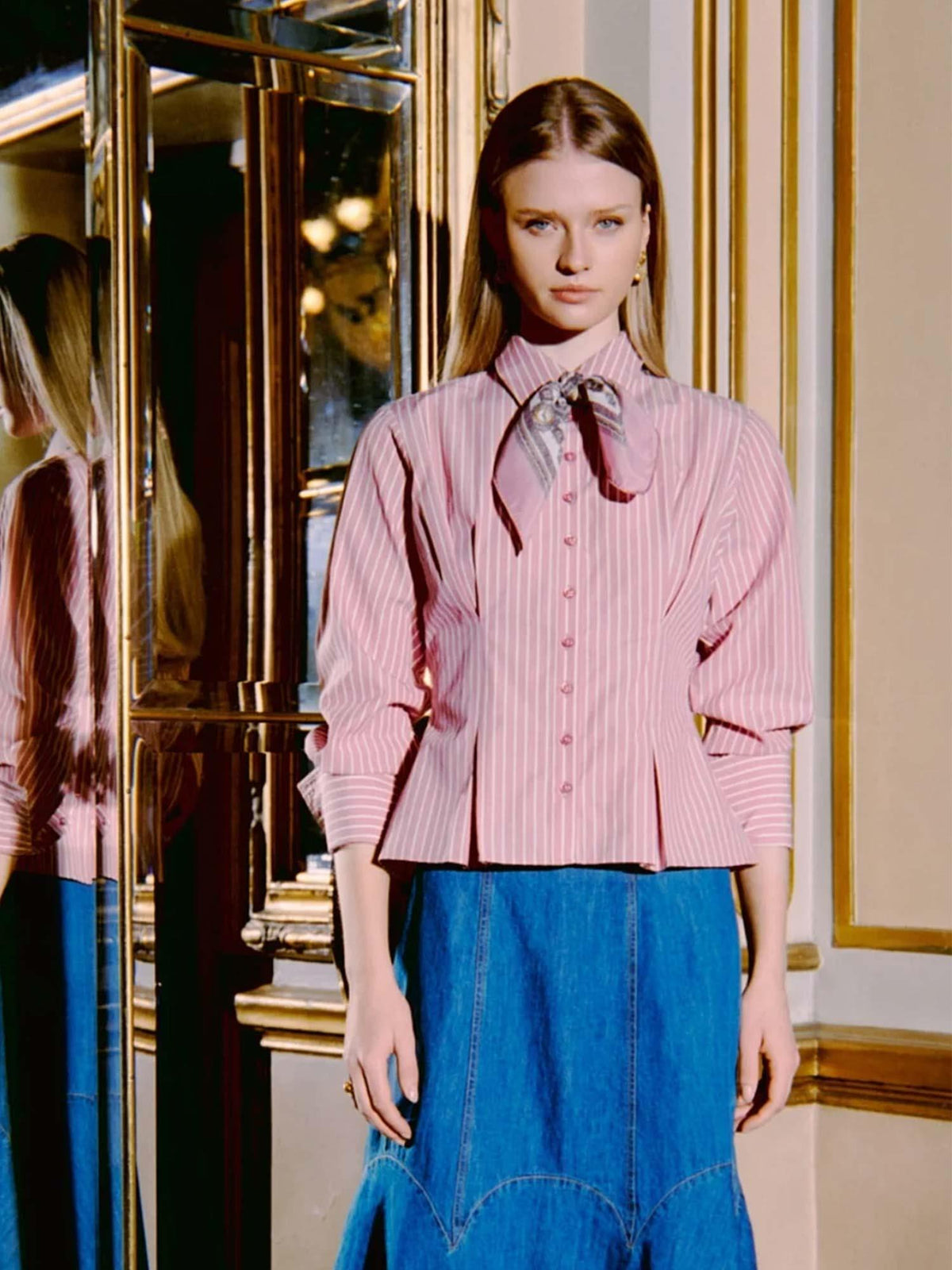 Poplin Fitted Blouse - White Stripes