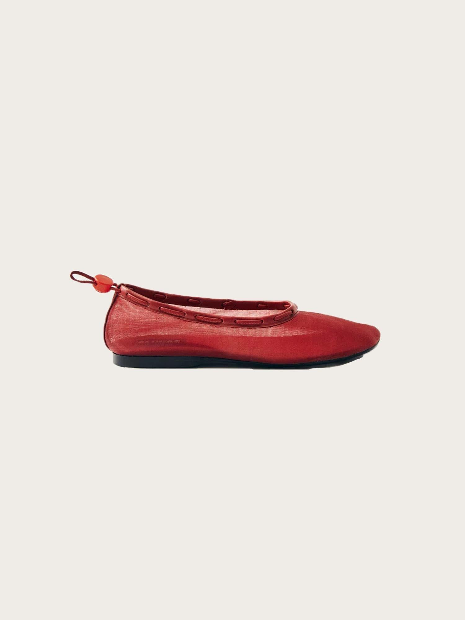 Gill Mesh Red Leather Ballet Flats