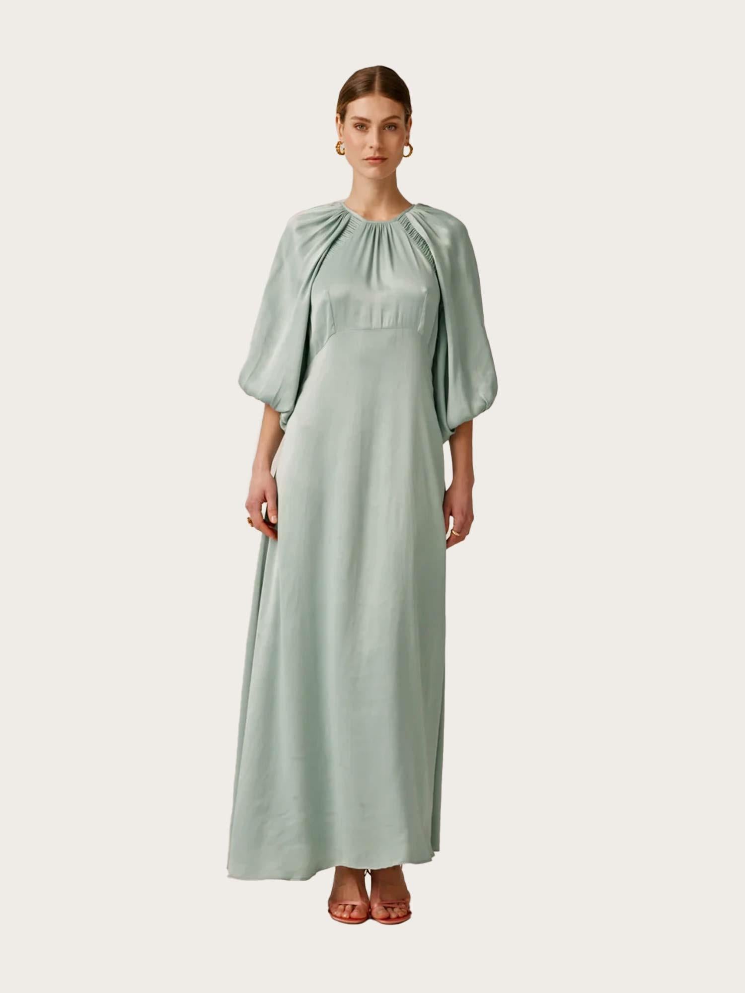 Crepe Satin Maxi Dress - Turquoise