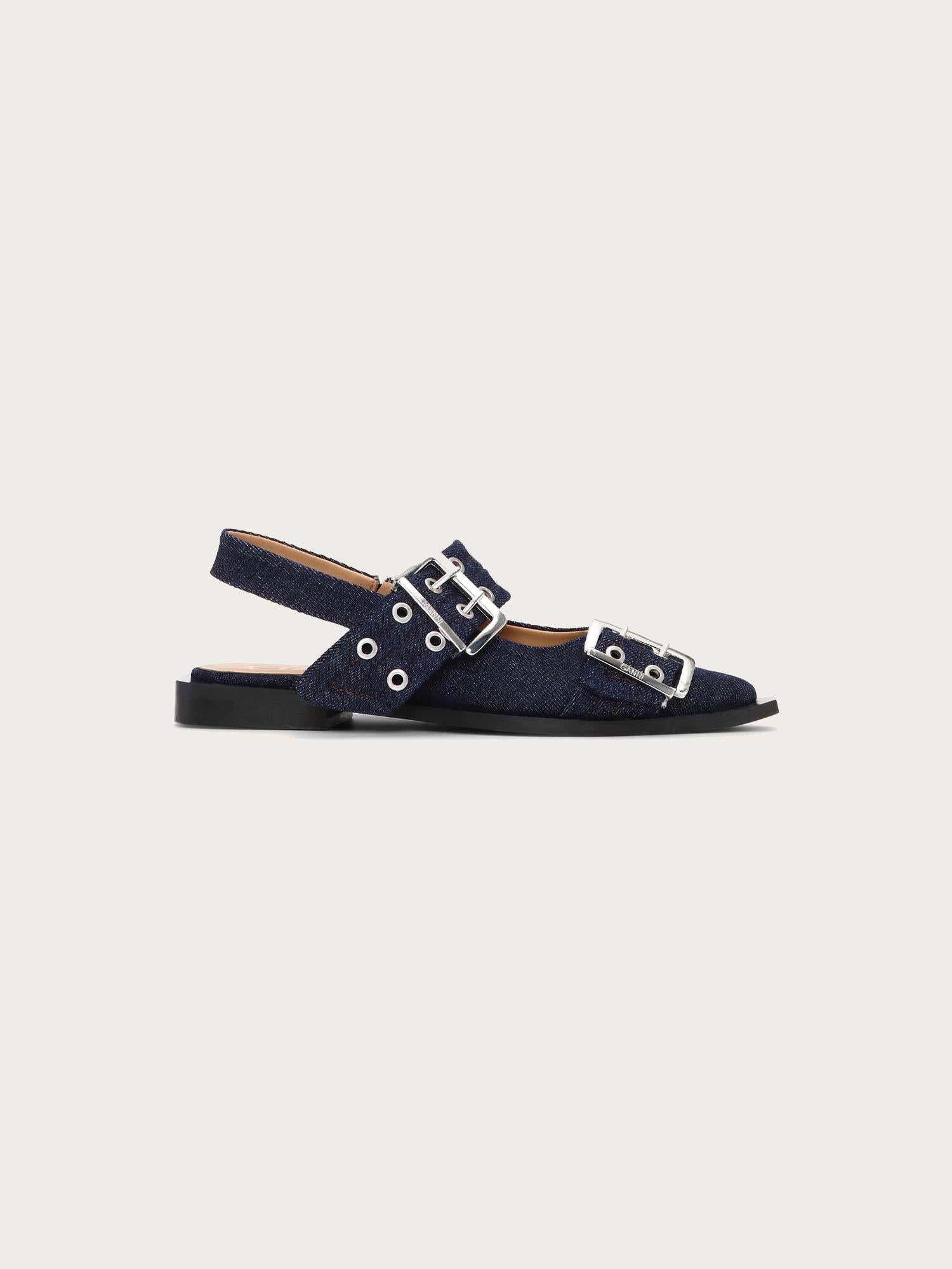 S2797 Feminine Buckle Ballerina Denim - Dark Navy