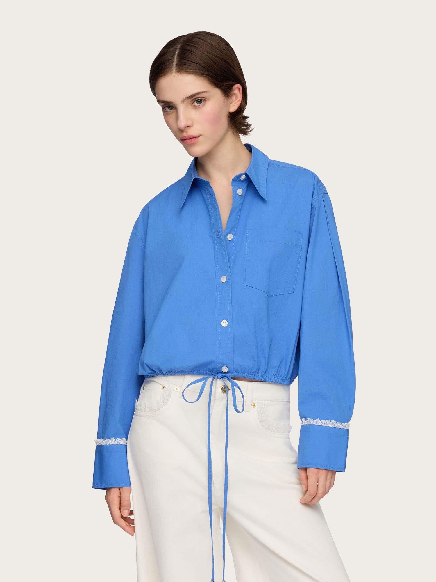 Stretch Cotton Cropped Bowling Shirt - Marina