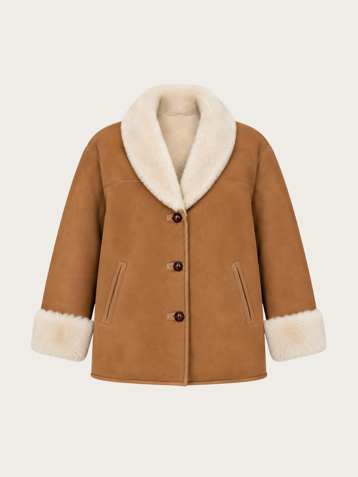 Luna Shearling Jacket - Camel Suede