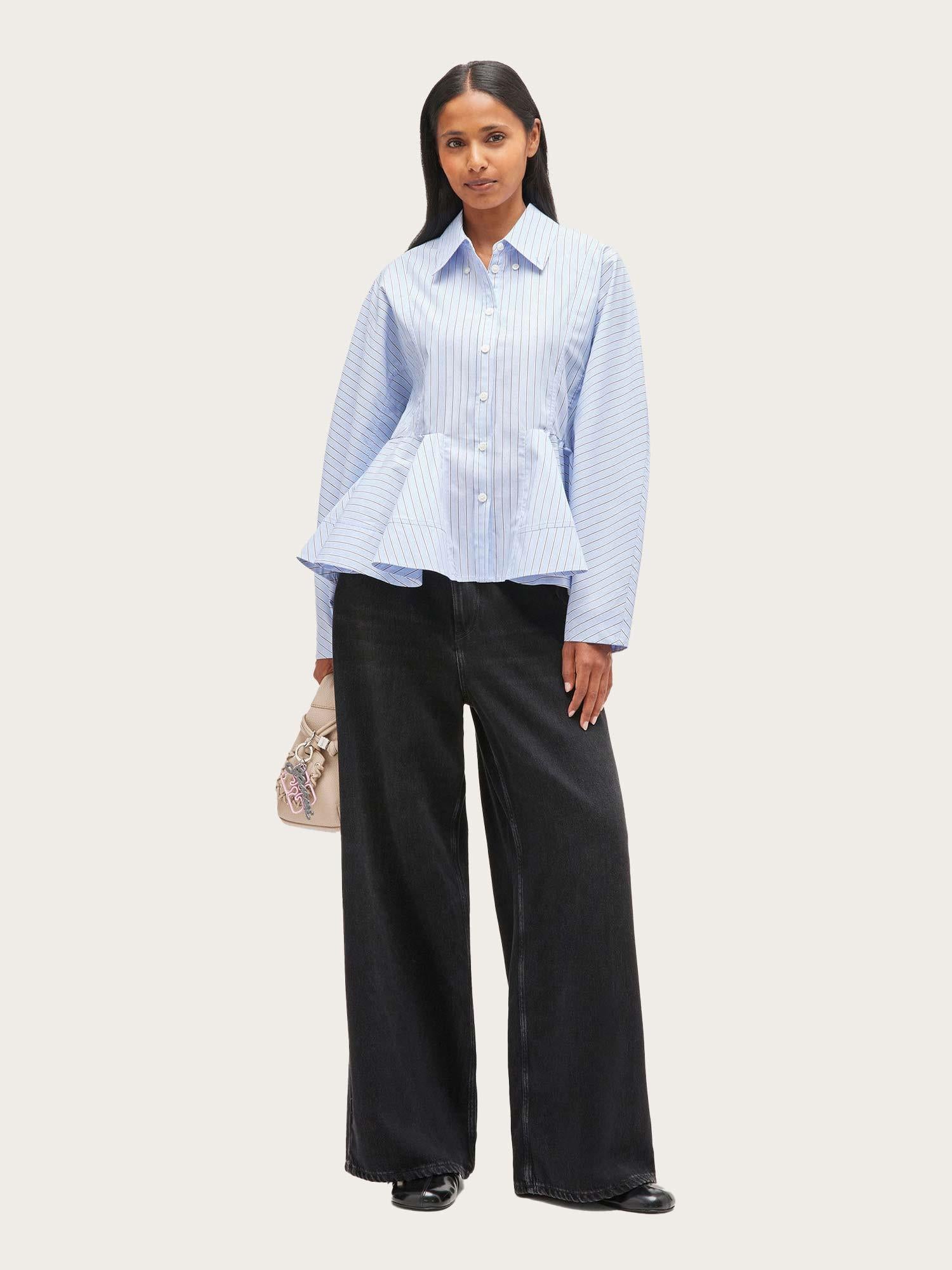 Stripe Cotton Peplum Shirt - Lavender Lustre