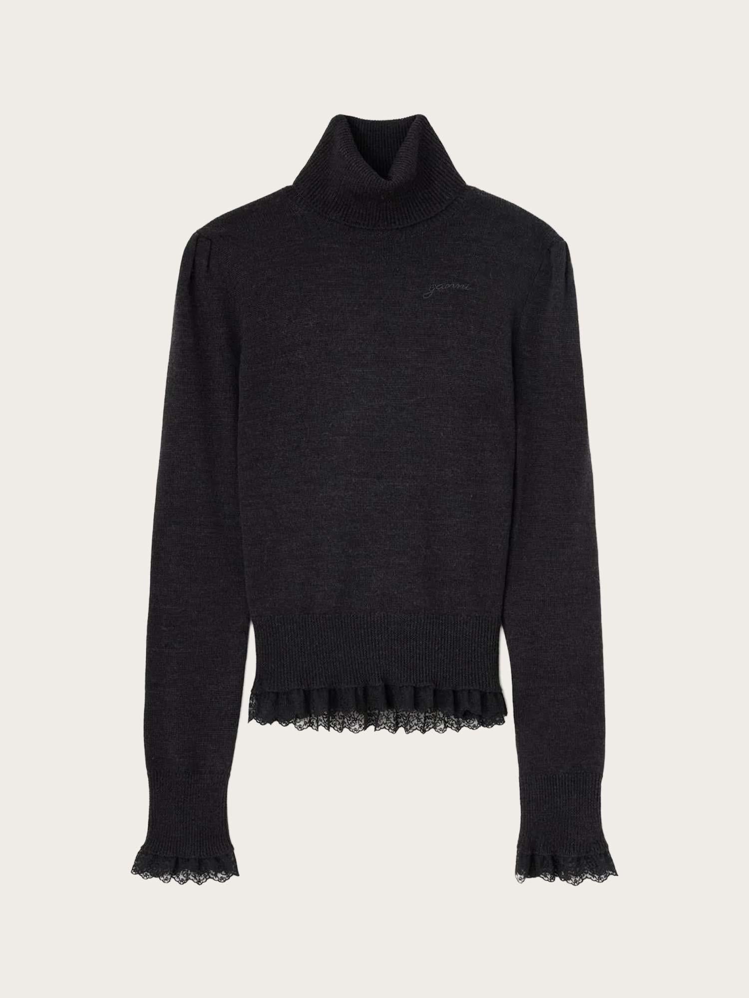 Merino Turtleneck w Lace Details - Phantom