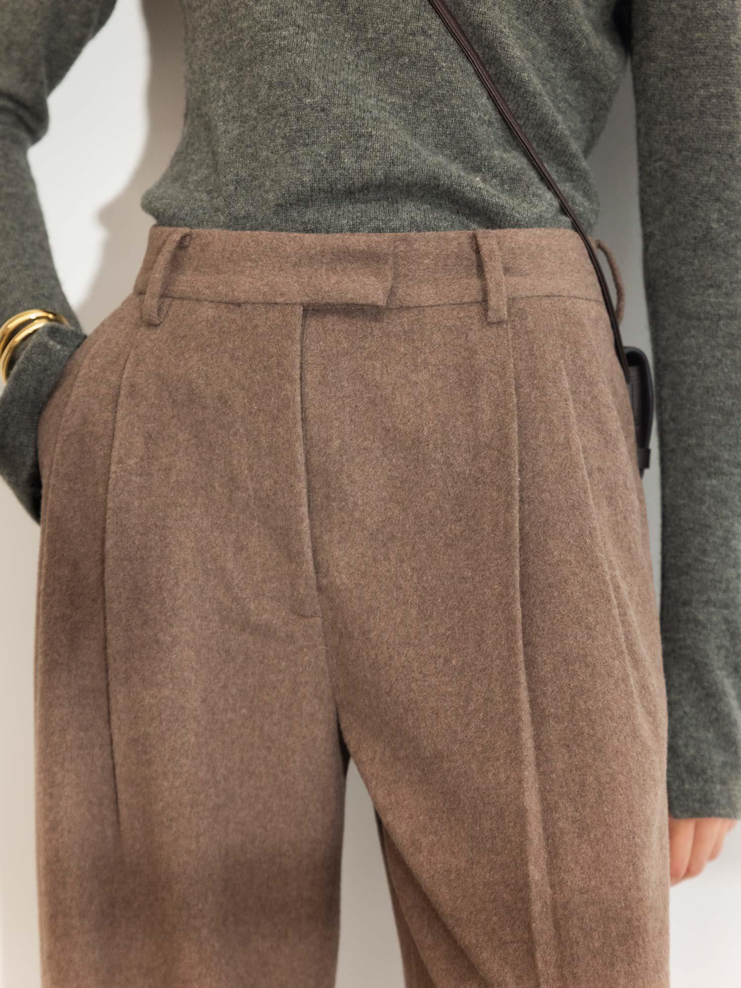 Ava Wool Trousers - Dark Taupe Melange