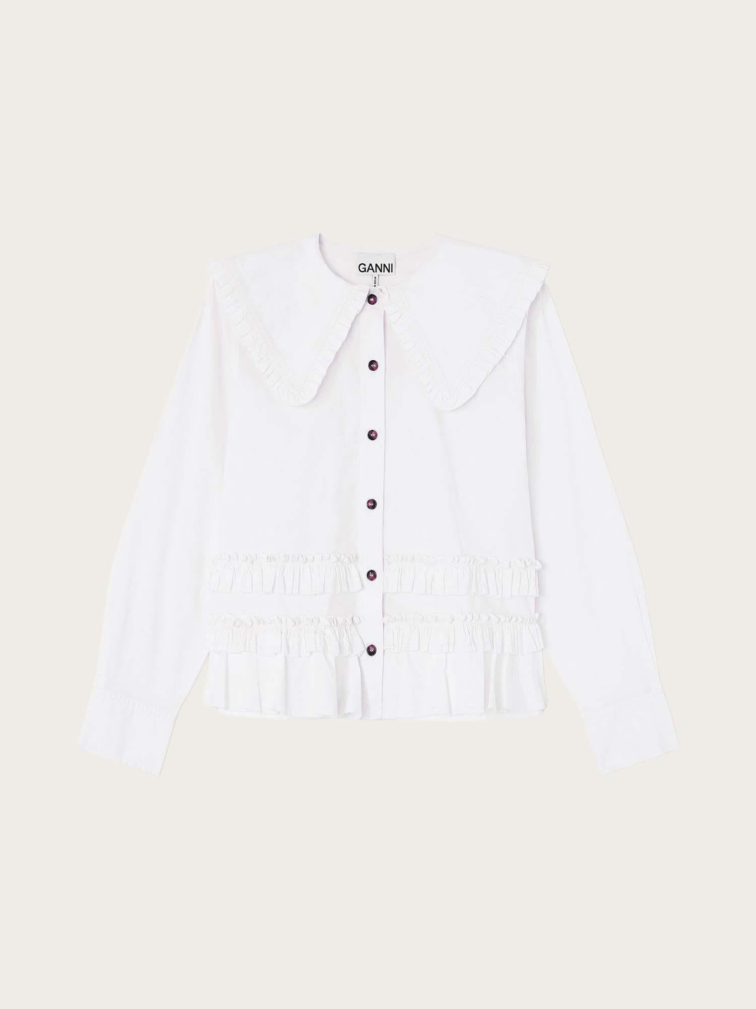 Stretch Cotton Shirt w. Frills - Snow White
