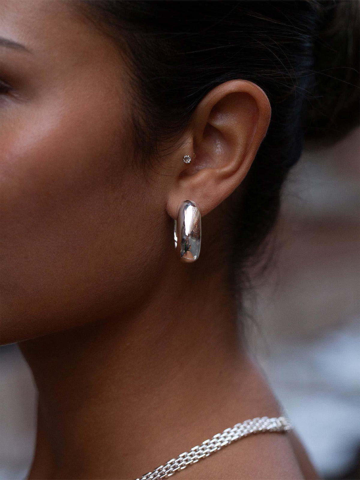Oval Dome Hoops - Silver