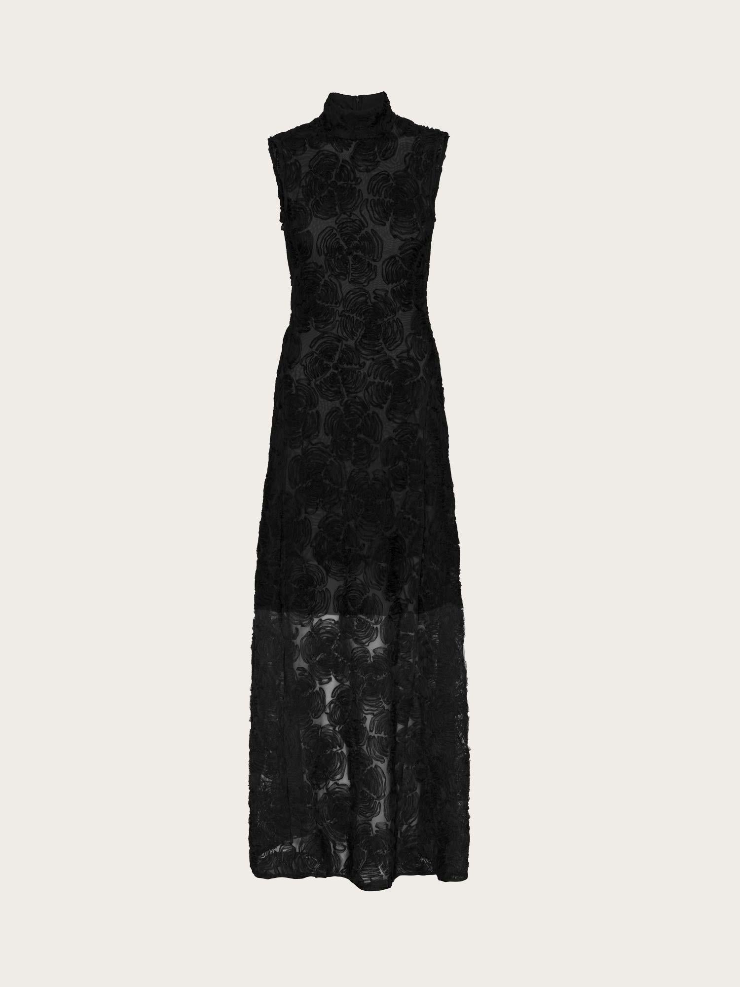 Flower Mesh Maxi Dress - Black