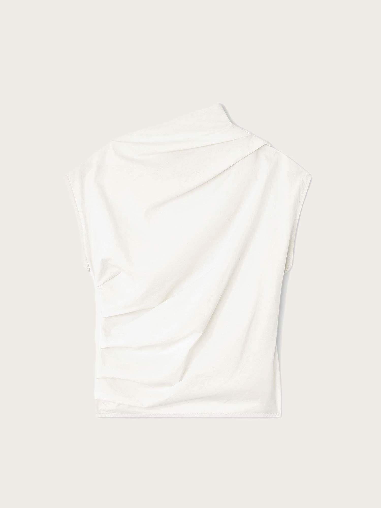 Stretch Cotton Ruched Top - Egret