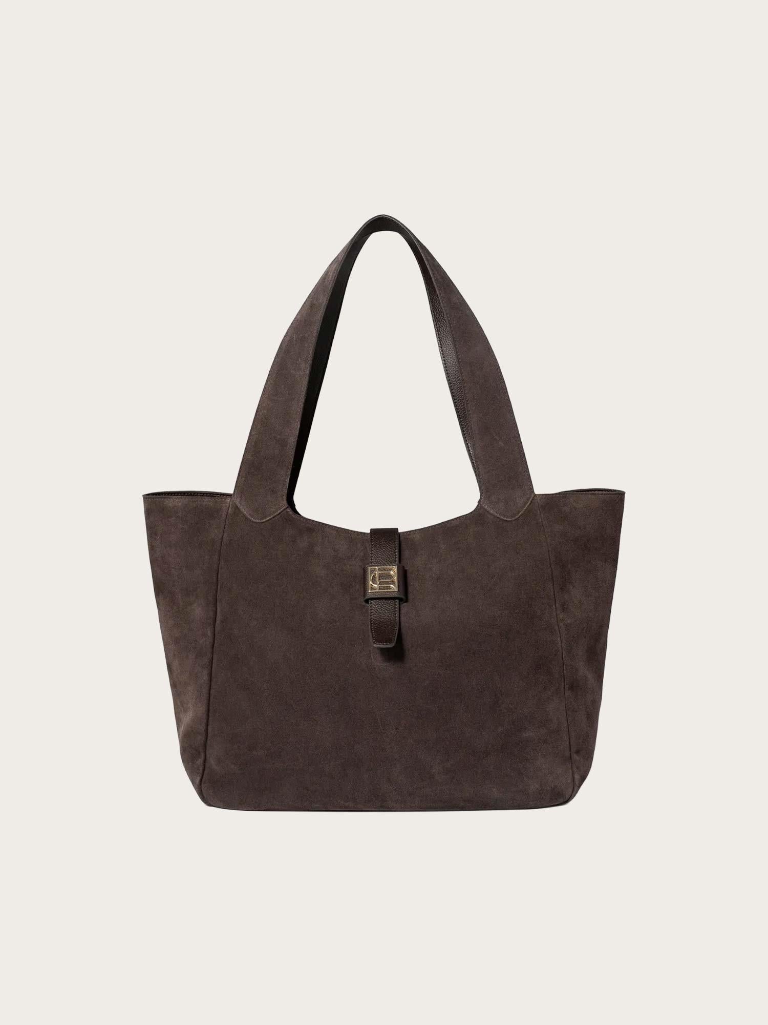 Lucille Tote Bag Large - Dark Brown Suede