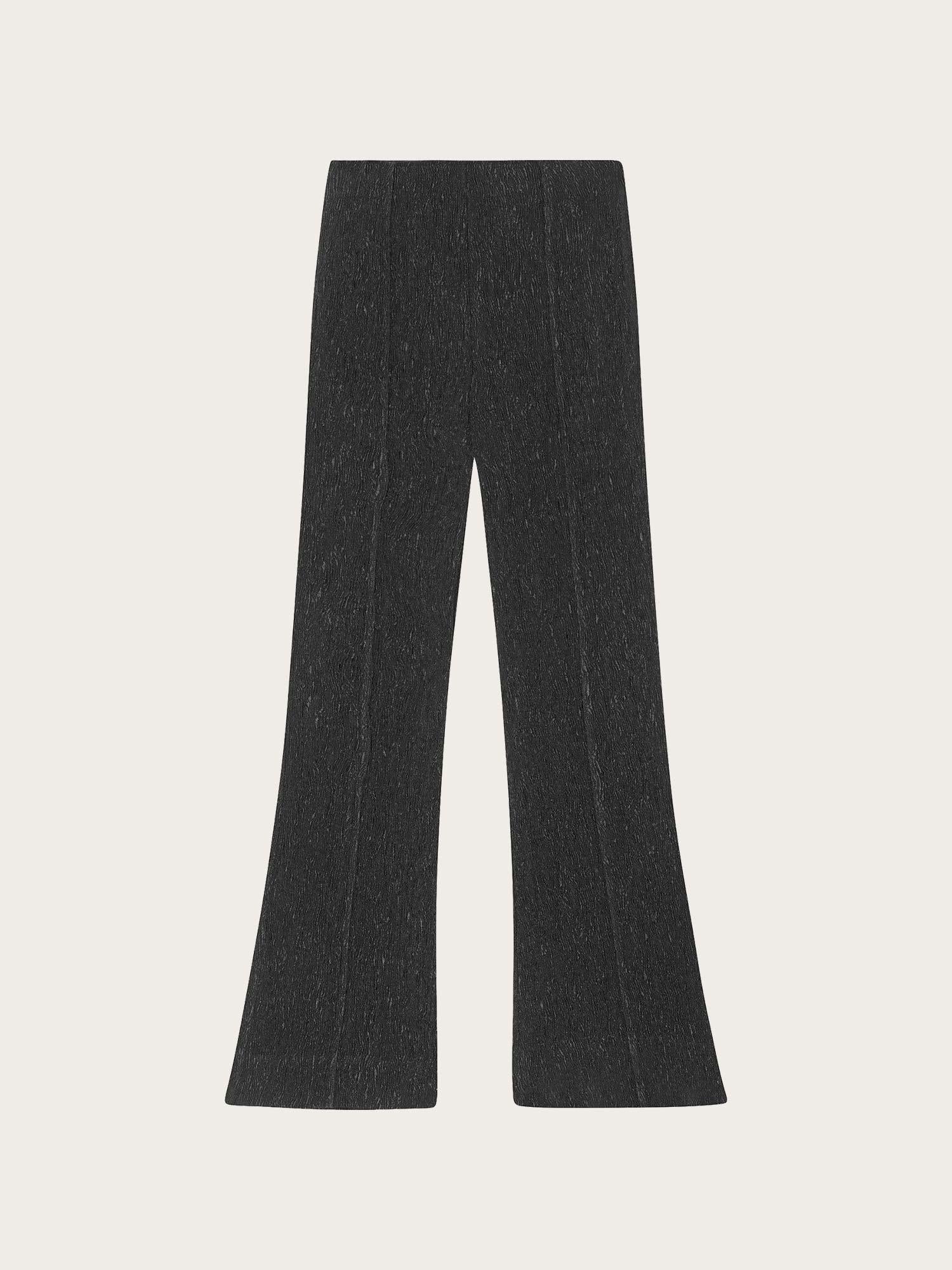 F9396 Viscose Stretch Crepe Flared Pants - Black