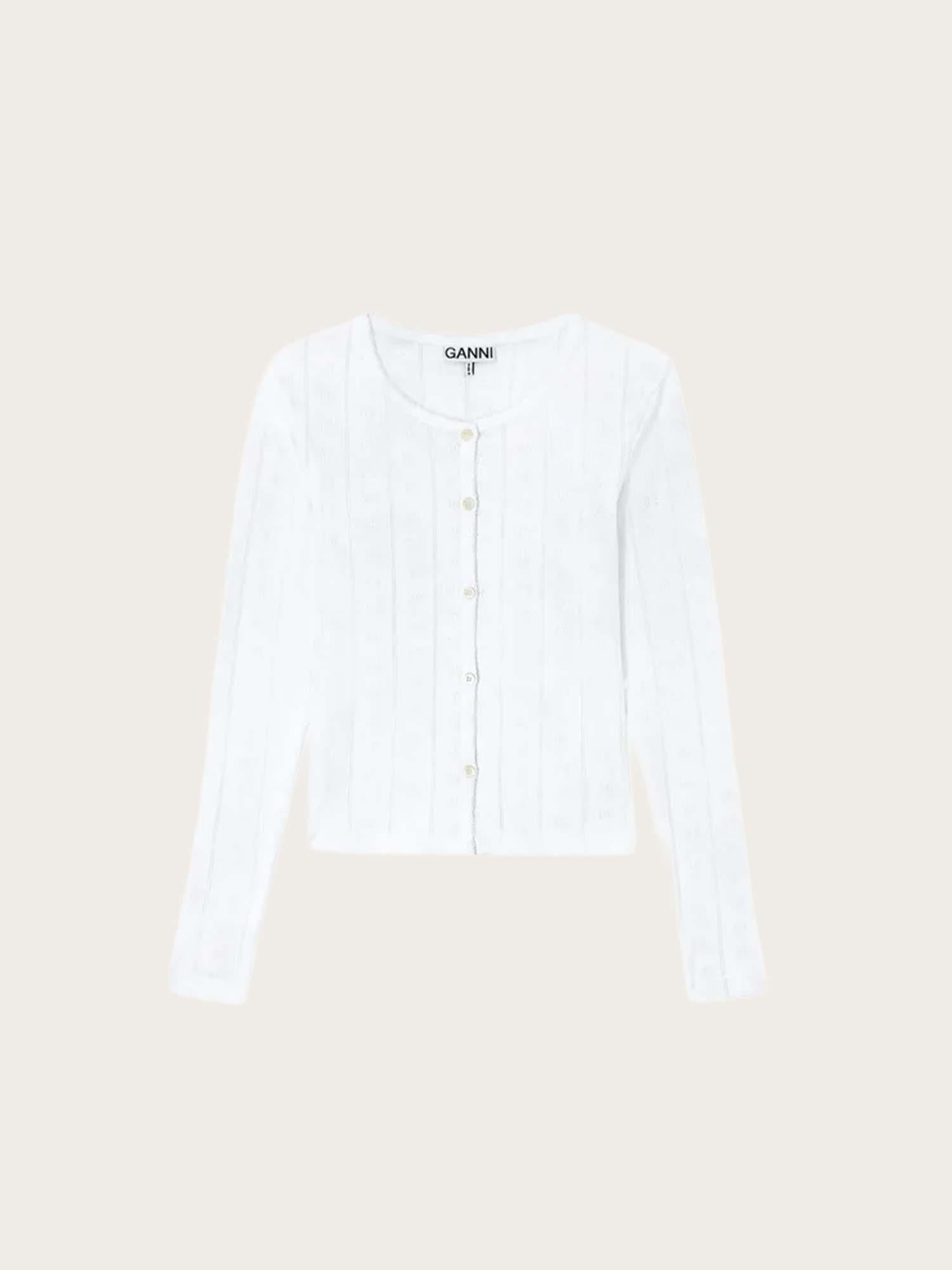 Compact Pointelle Rib Jersey LS Button Top - Bright White
