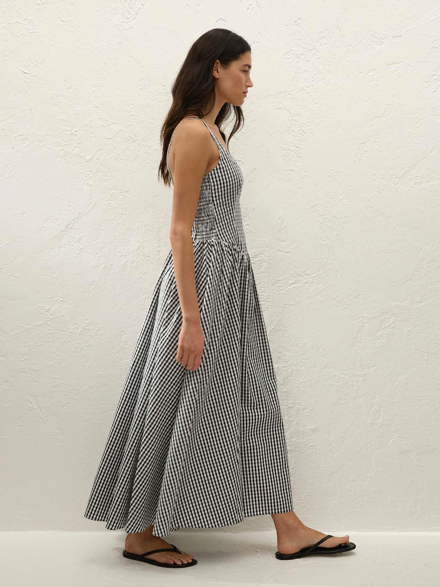 Chiara Midi Dress - Black Textured Gingham
