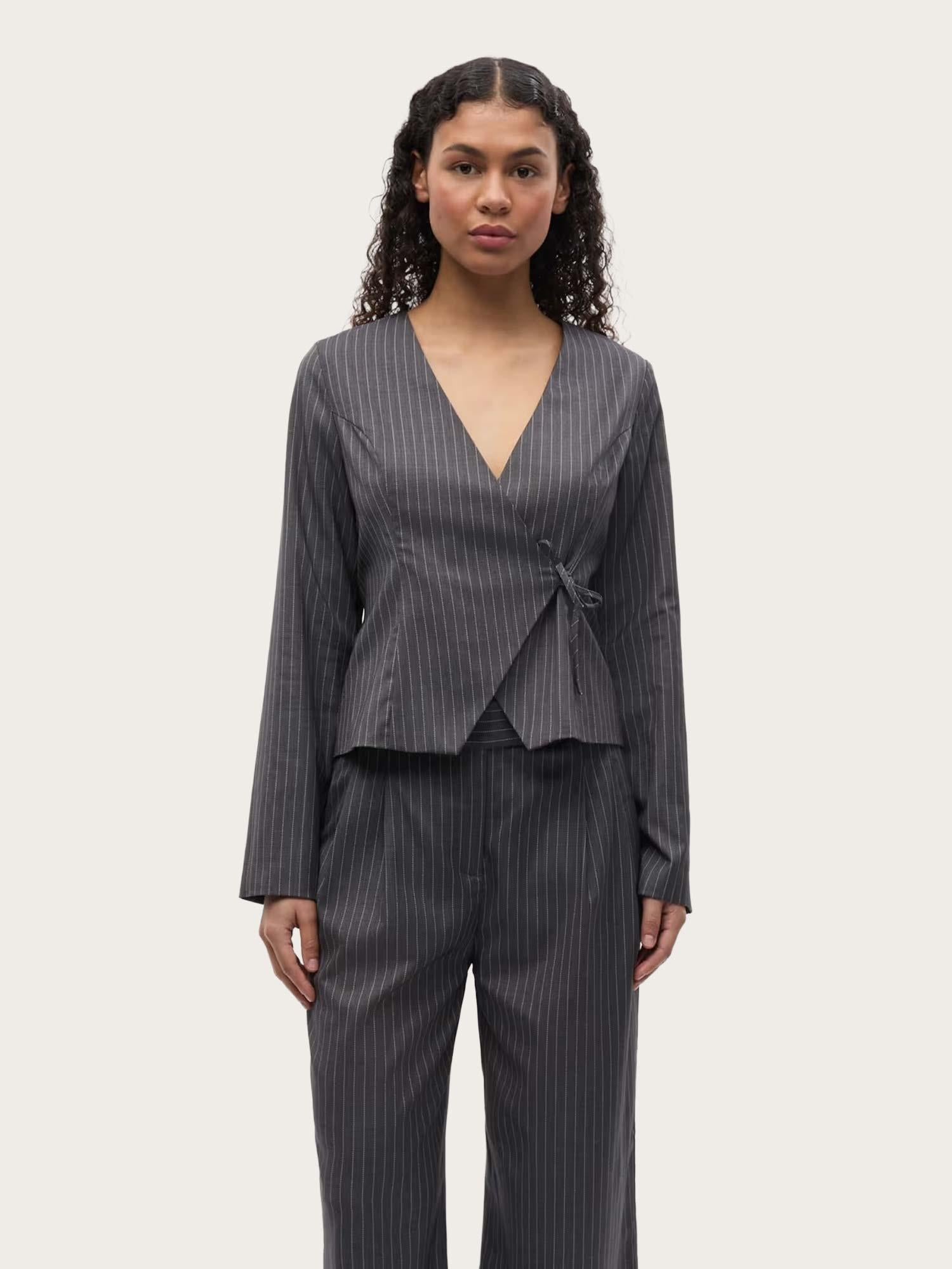 Encroydon LS Top - Grey/White Pinstriped