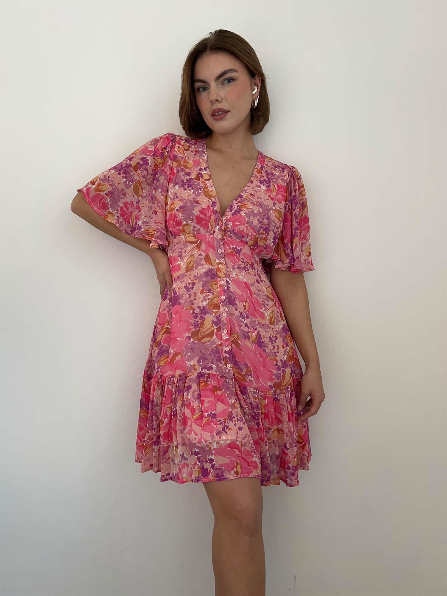 Georgette Flounce Dress - Pink Blossom