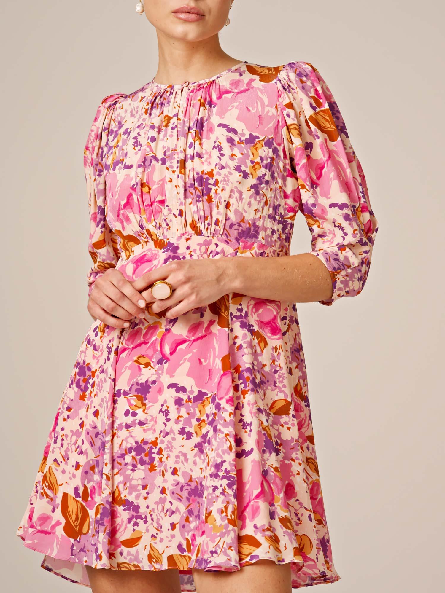 Crepe Mini Dress - Watercolor Bloom