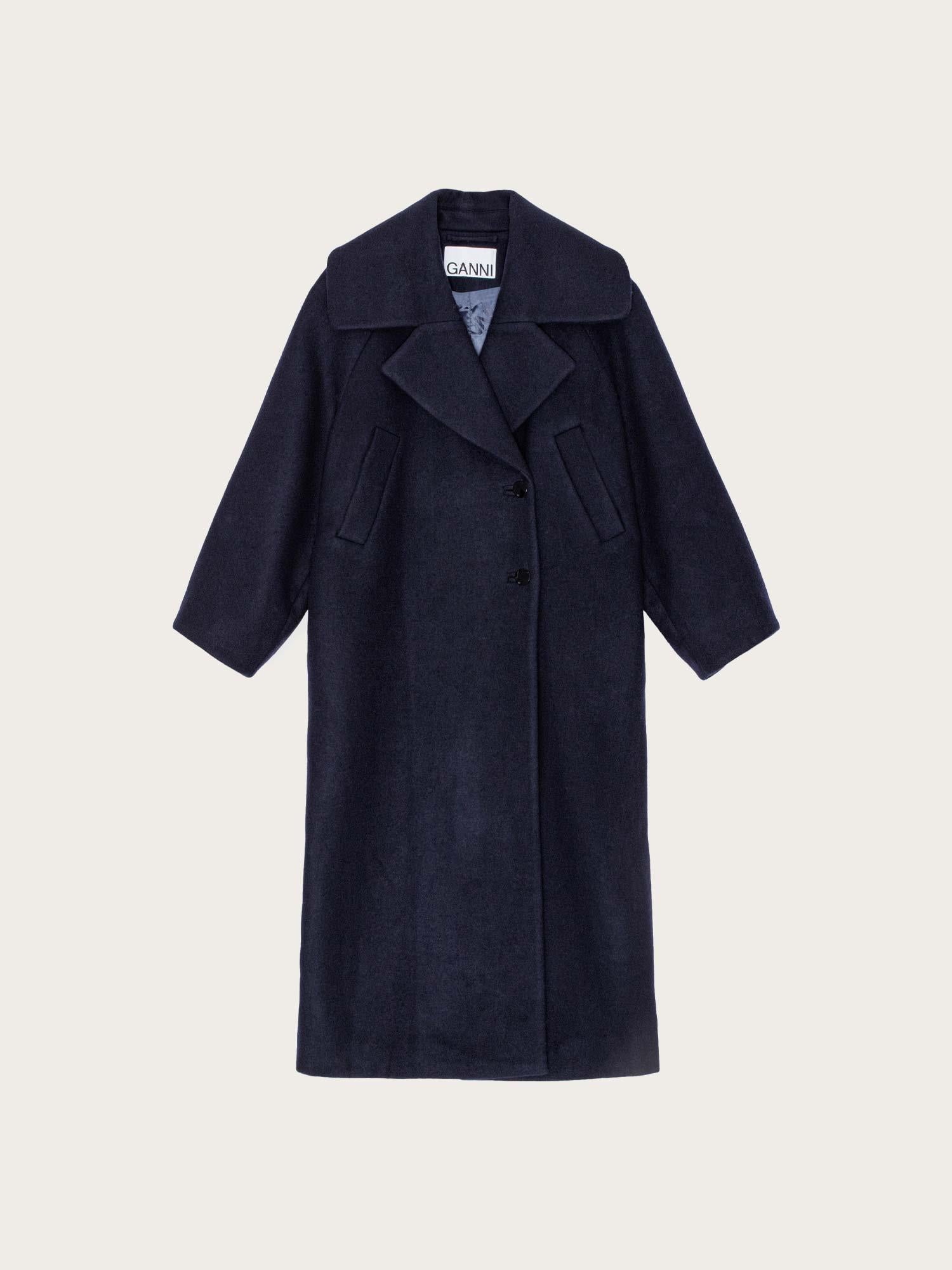 F9573 Boiled Wool Large Collar Coat - Sky Captain