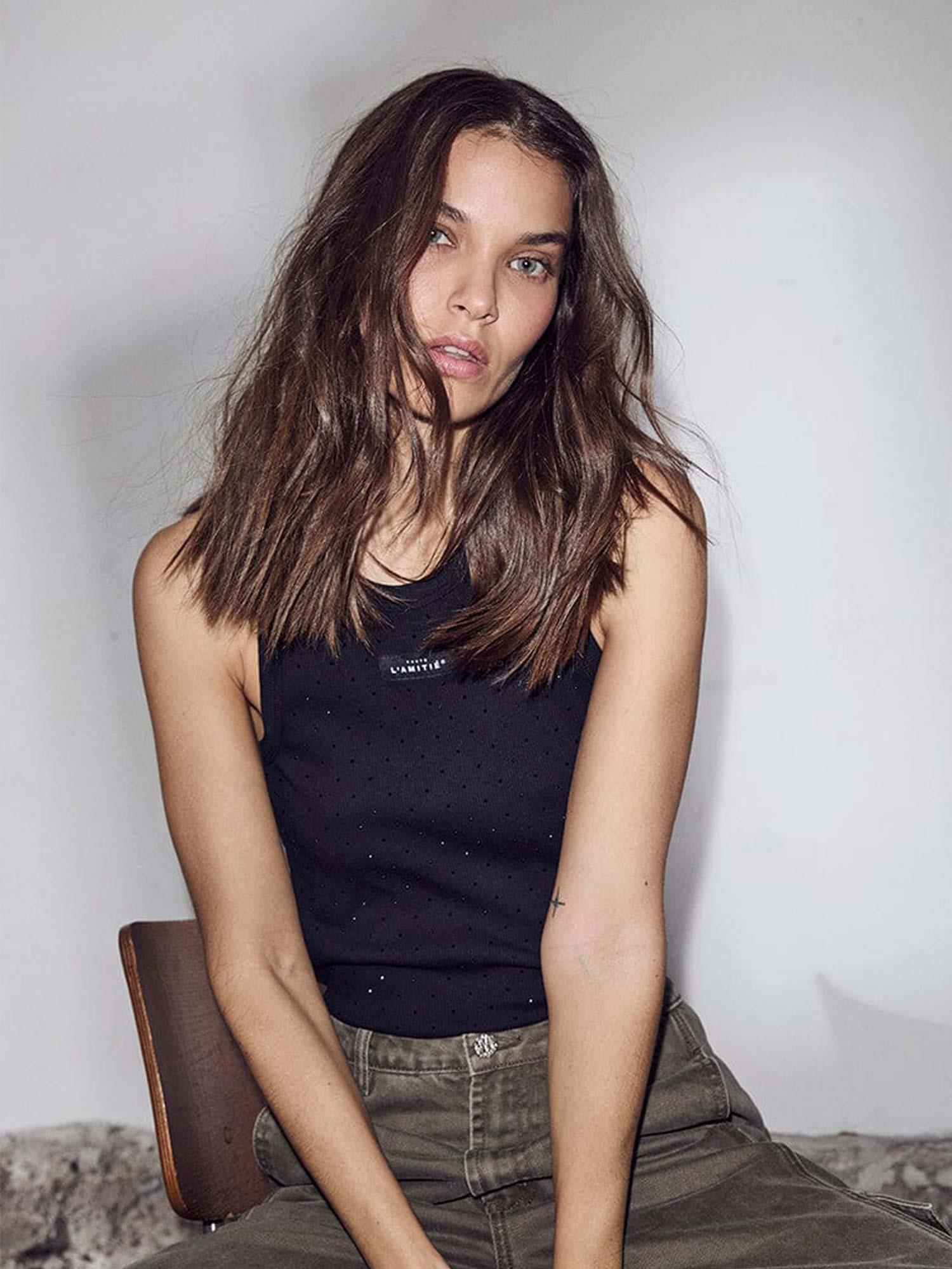 Rib Badge Stone Tank - Black