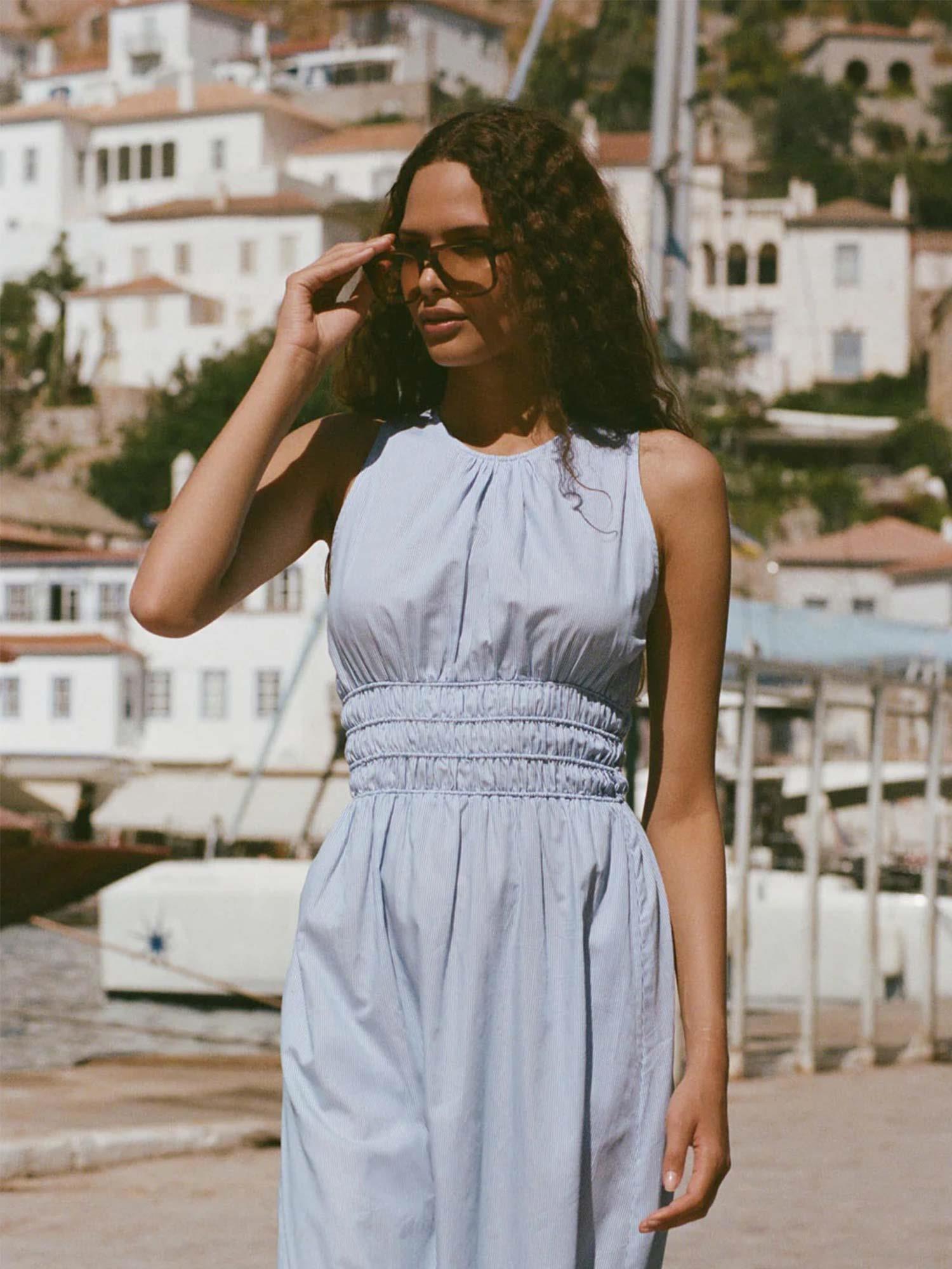 Astra Midi Dress - Soft Blue Stripe