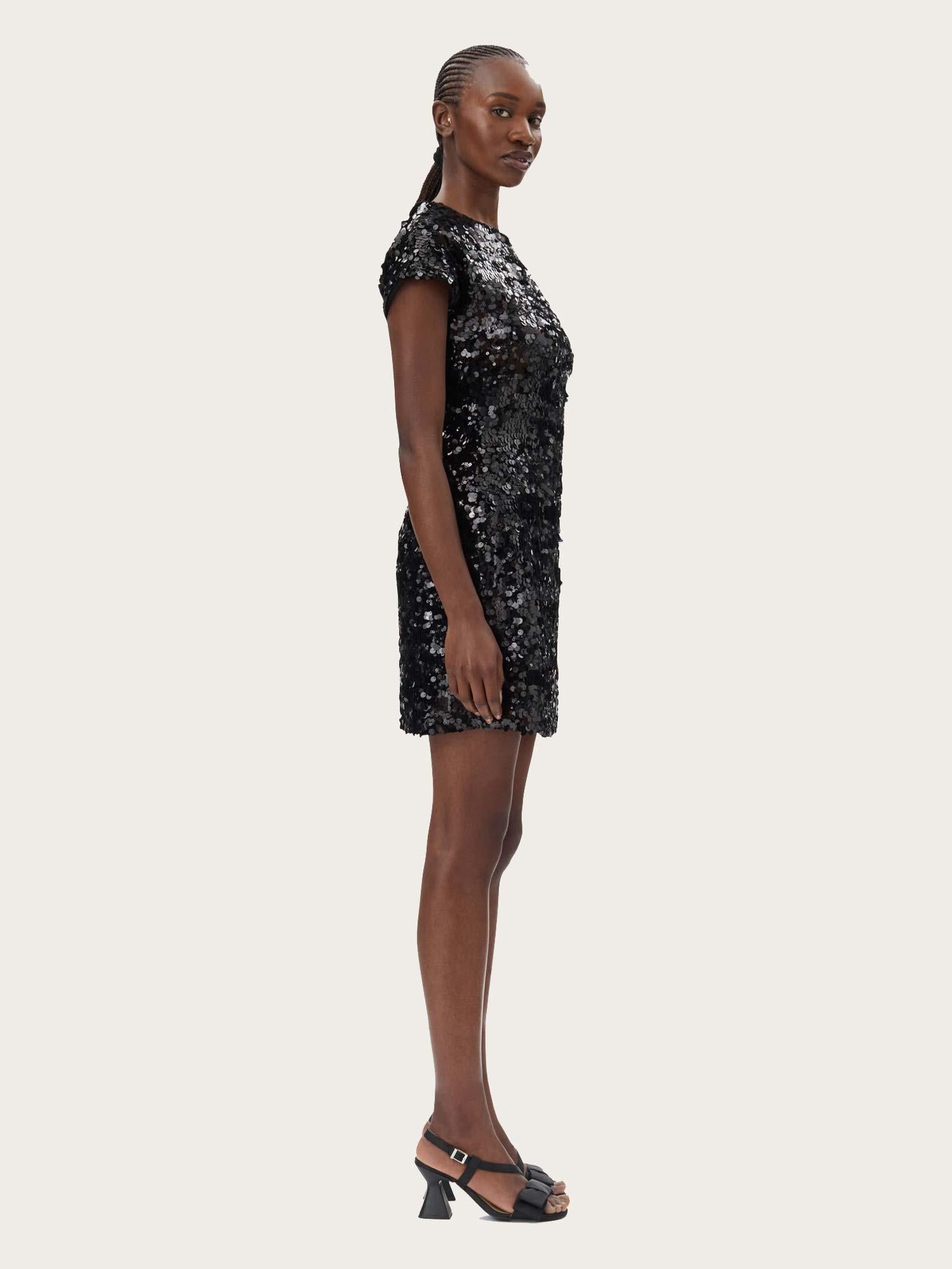 T4045 Velvet Sequins Mini Dress - Black