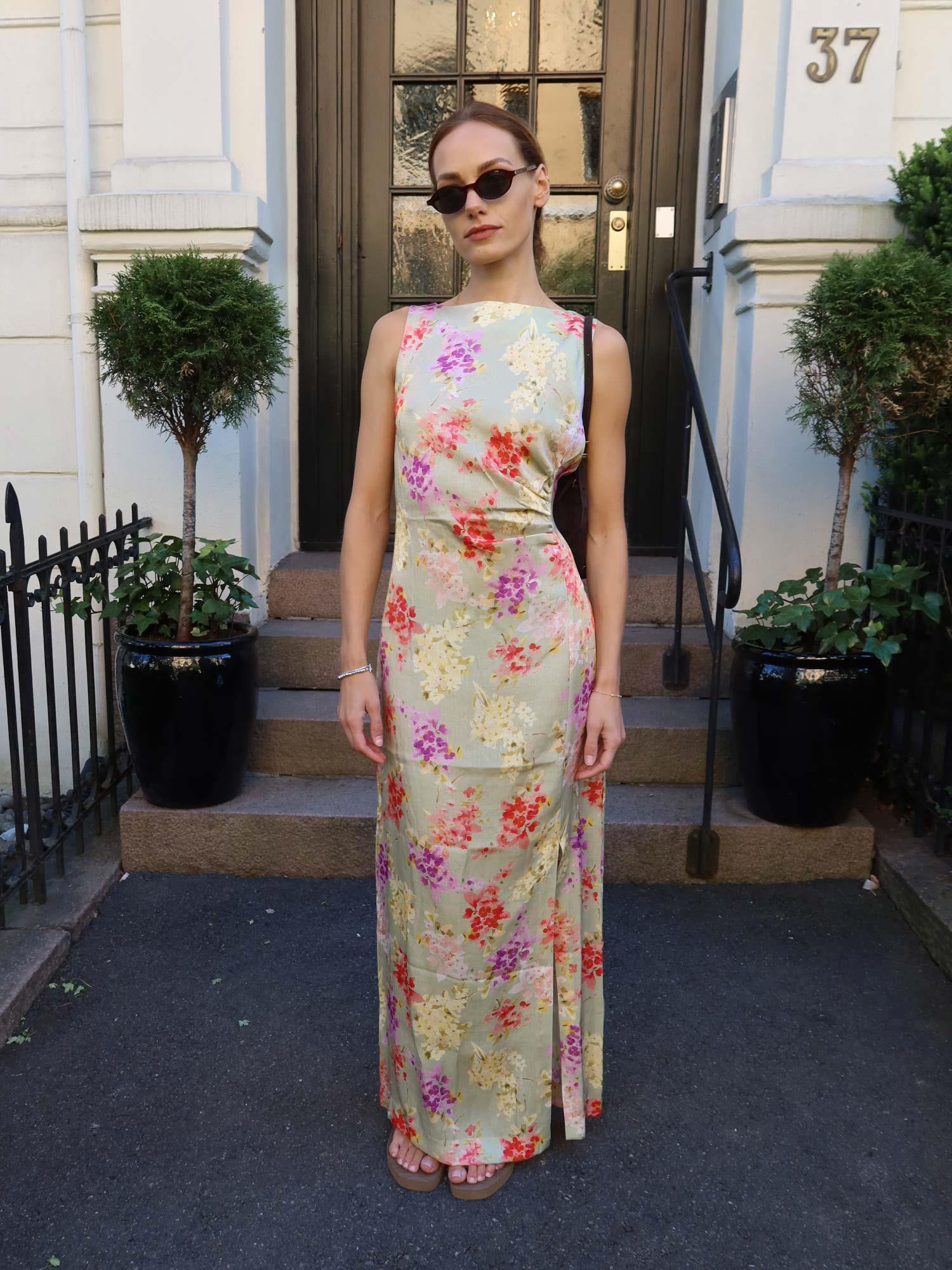 Shiny Sleeveless Dress - Vintage bouquet