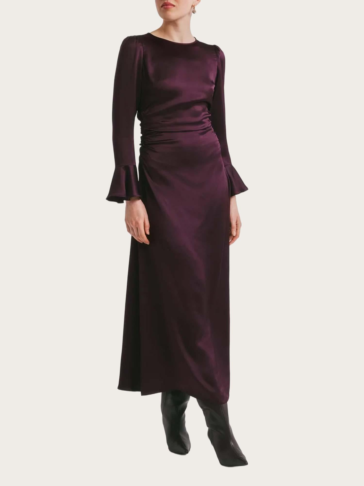 Satin Rouching Dress - Burgundy