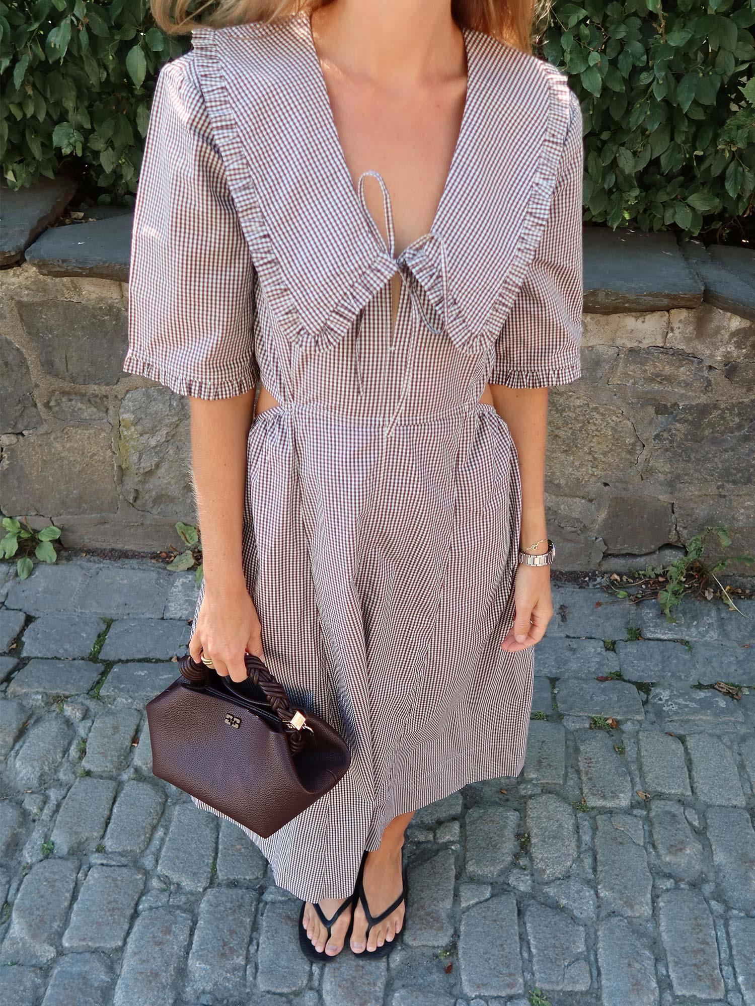Check Cotton Cut Out Midi Dress - Chicory Coffee