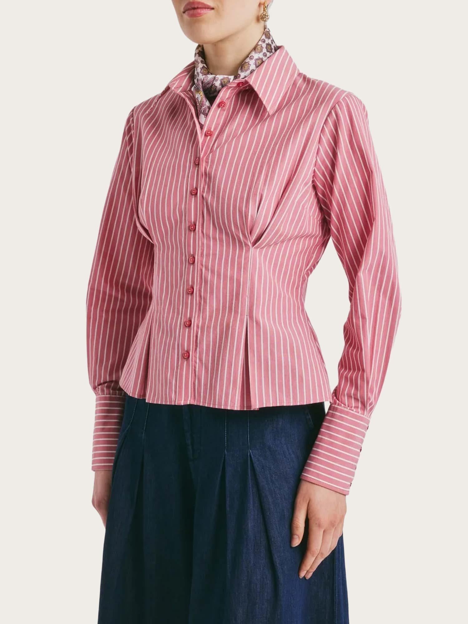 Poplin Fitted Blouse - White Stripes