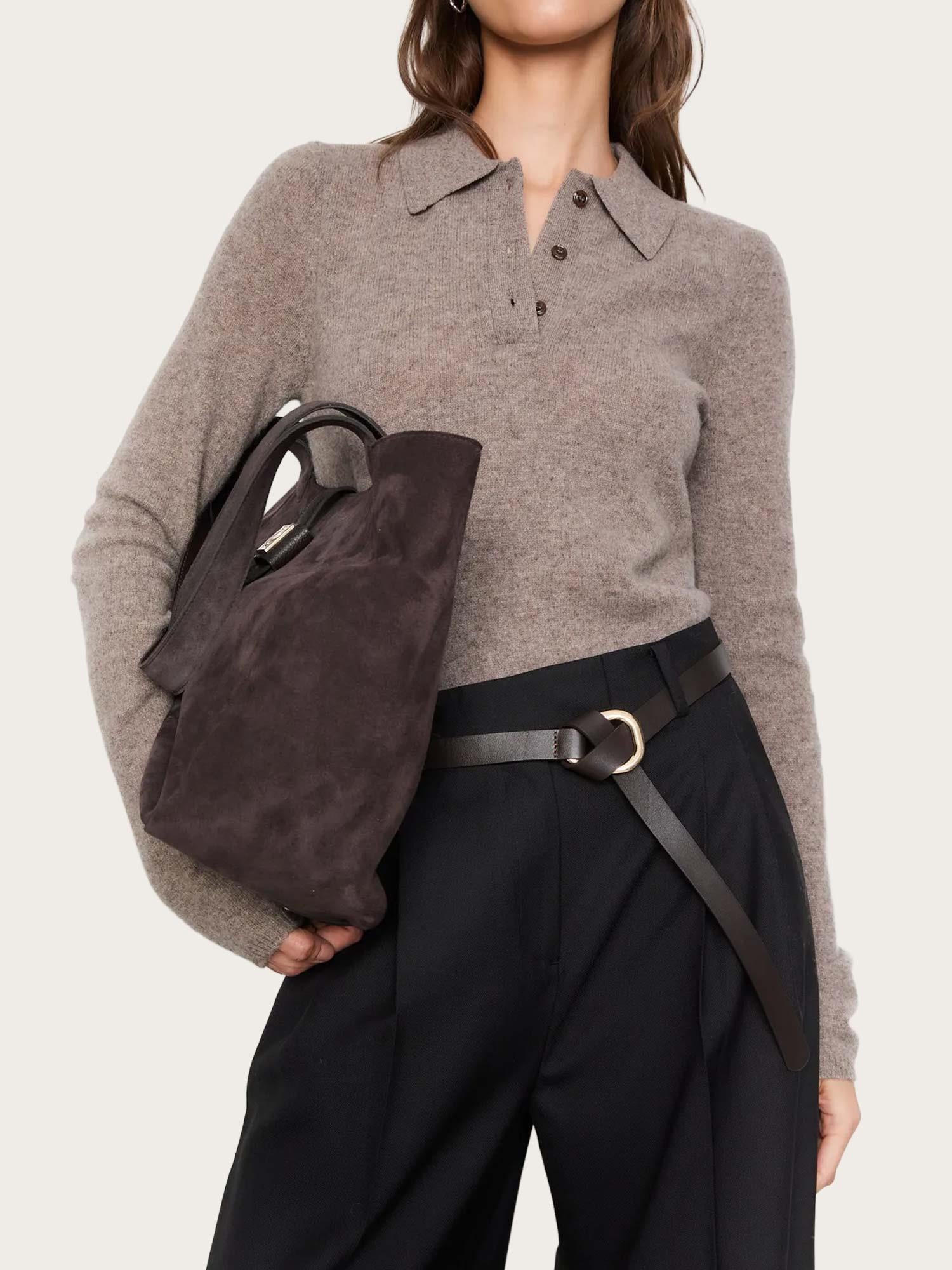 Lucille Tote Bag Large - Dark Brown Suede