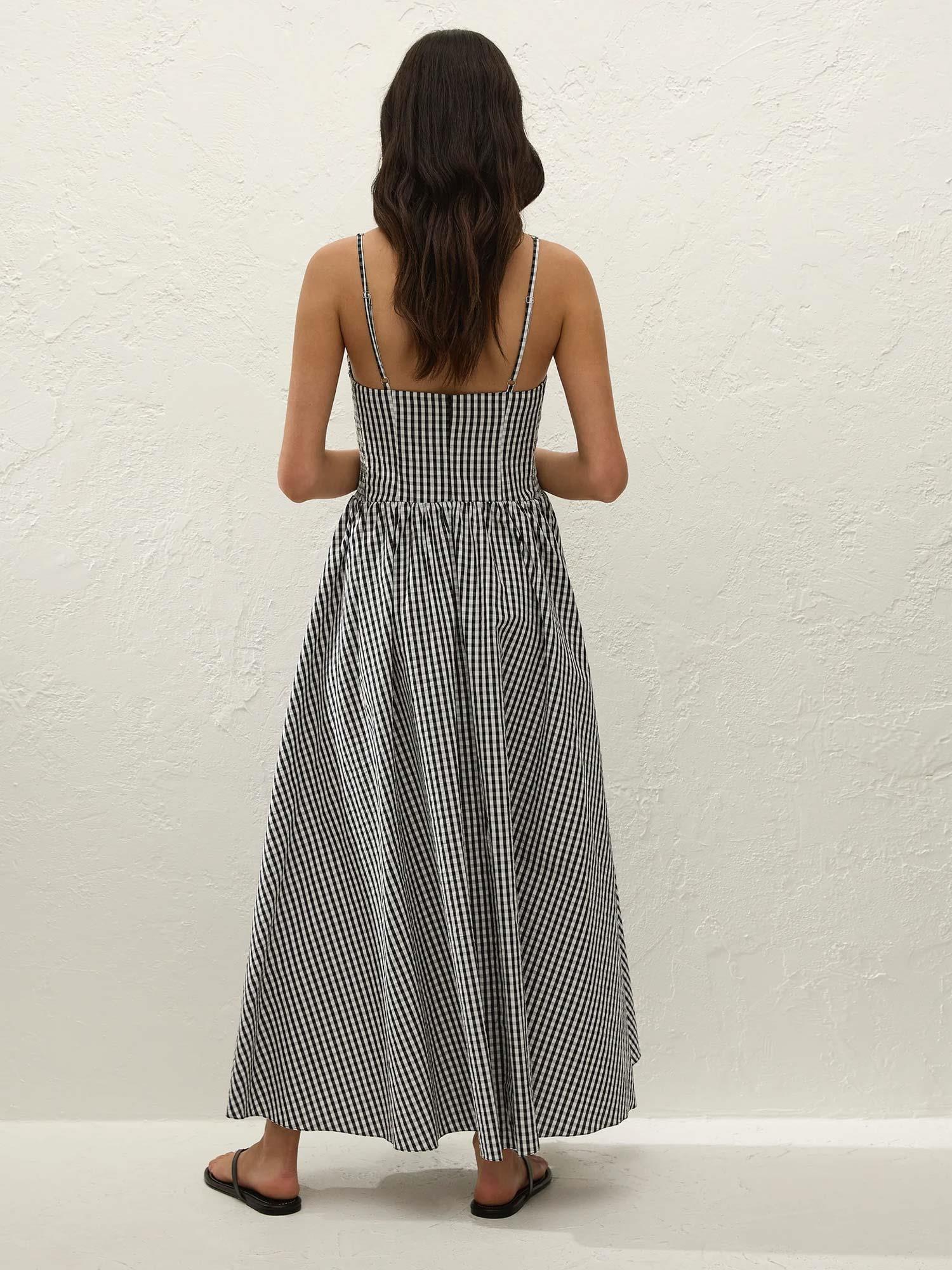 Chiara Midi Dress - Black Textured Gingham
