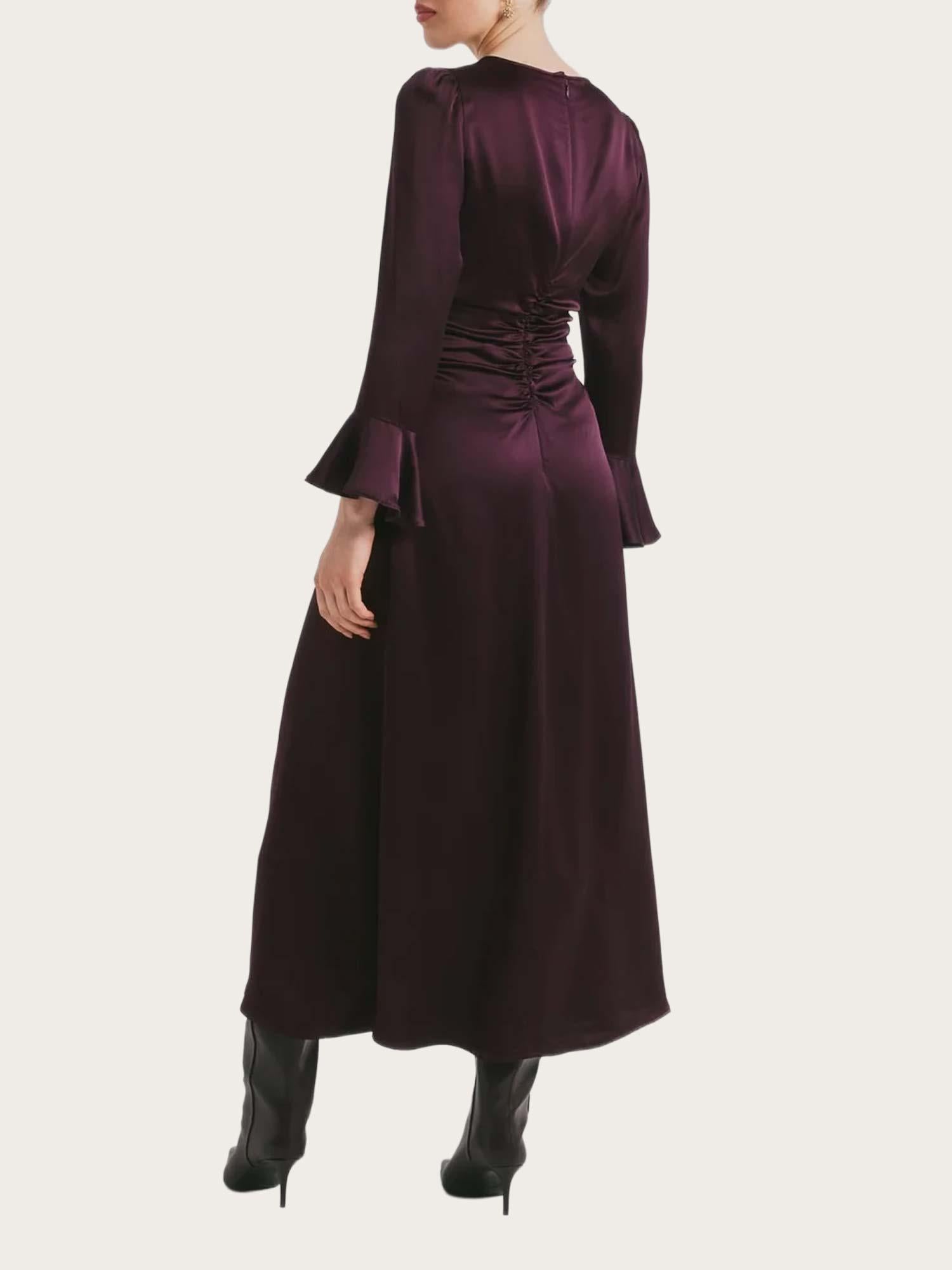 Satin Rouching Dress - Burgundy