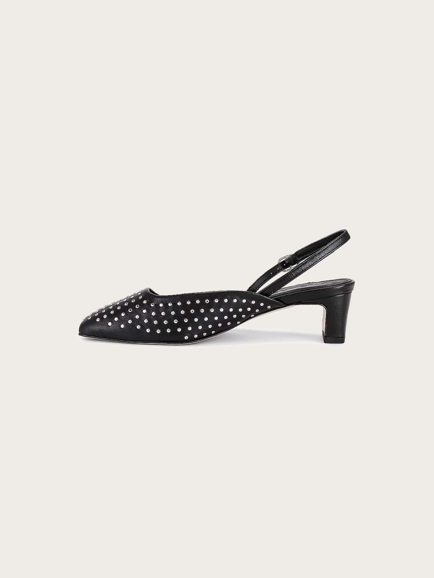 Lindy Studs Black Leather Pumps