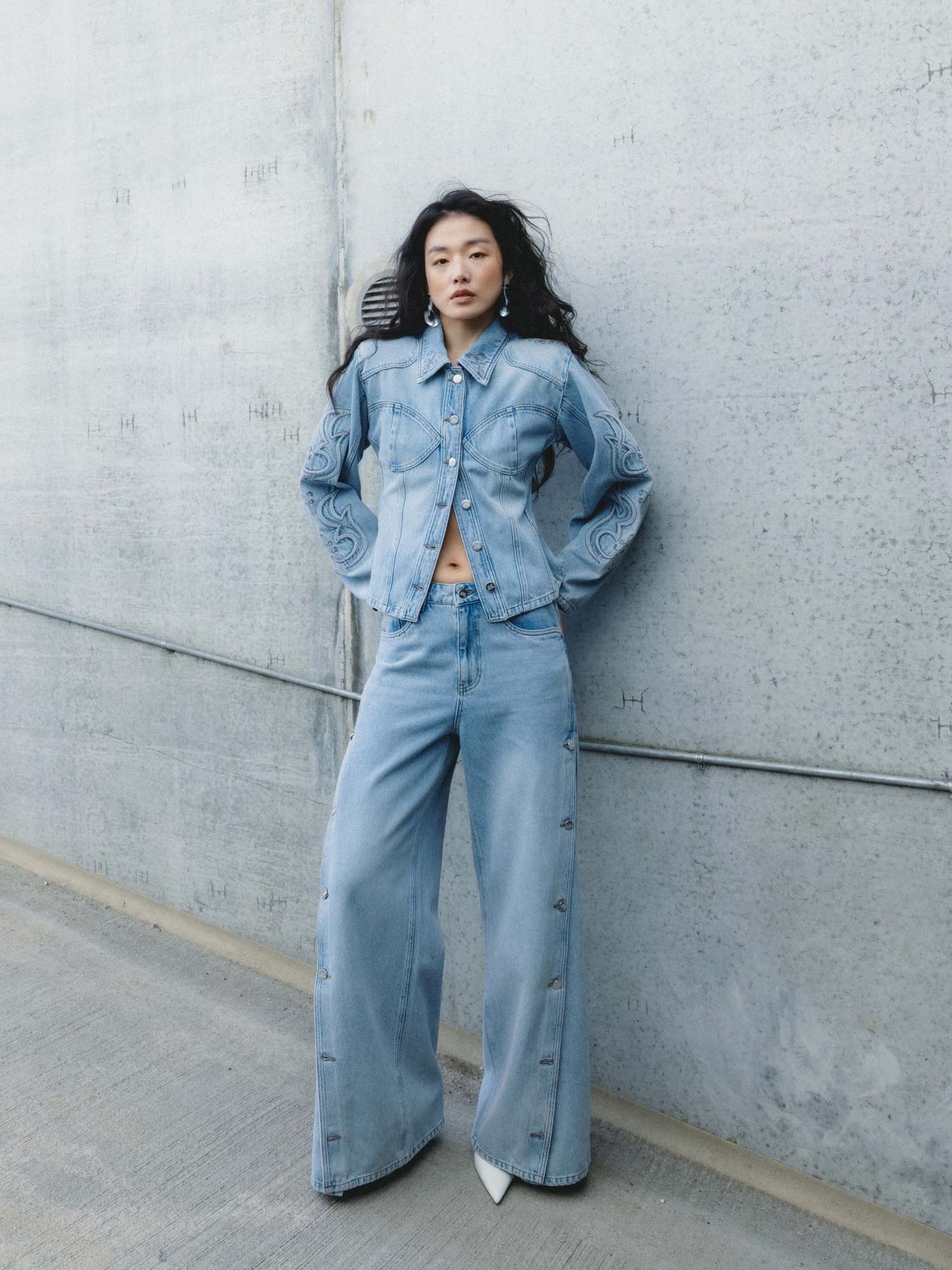 Barbie X Gestuz Stacie HW Wide Jeans - Vintage Blue Denim