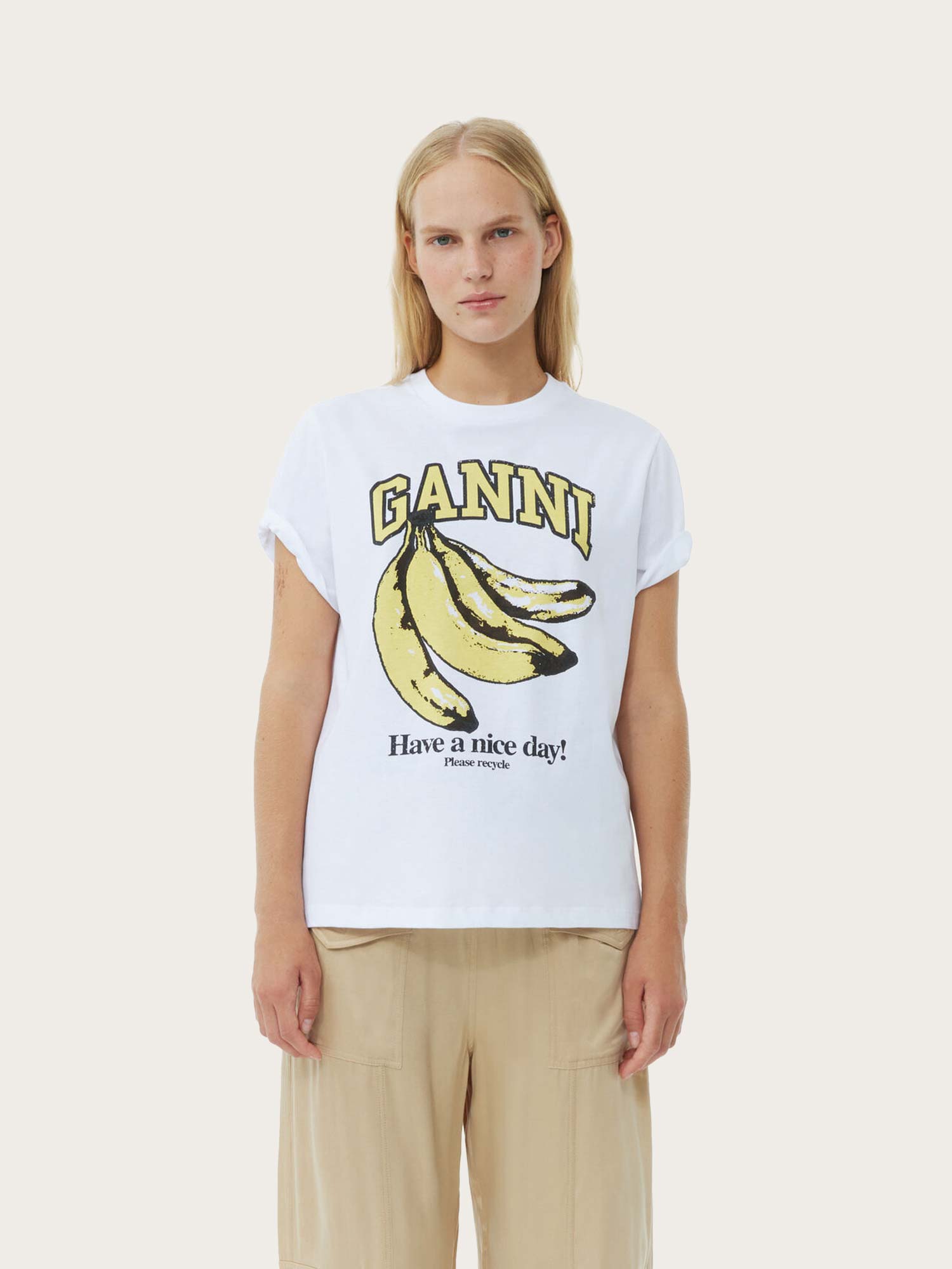T3861 Basic Jersey Banana Relaxed T-shirt - Bright White