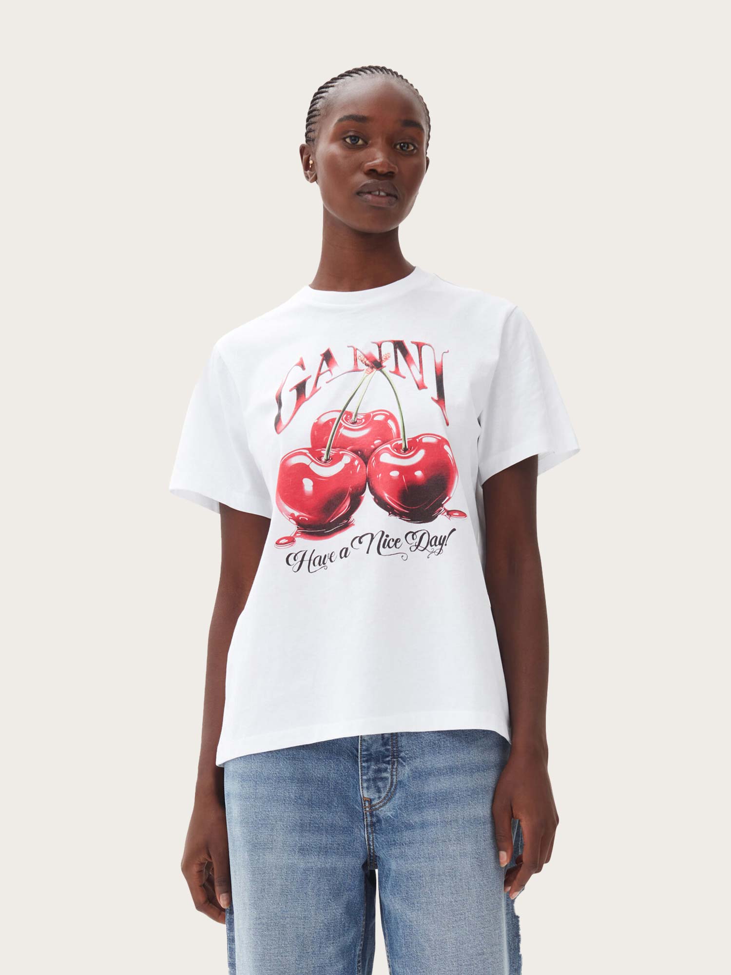 Basic Jersey Cherry Relaxed T-Shirt - Bright White