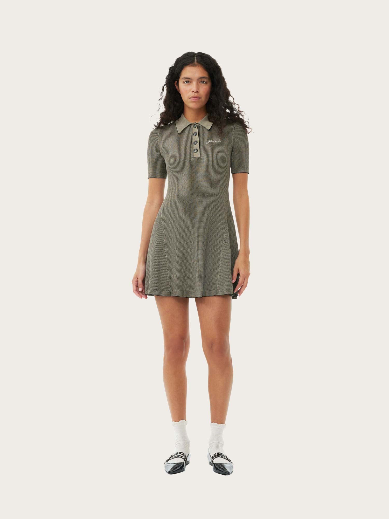 K2194 Melange Knit Mini Dress - Safari