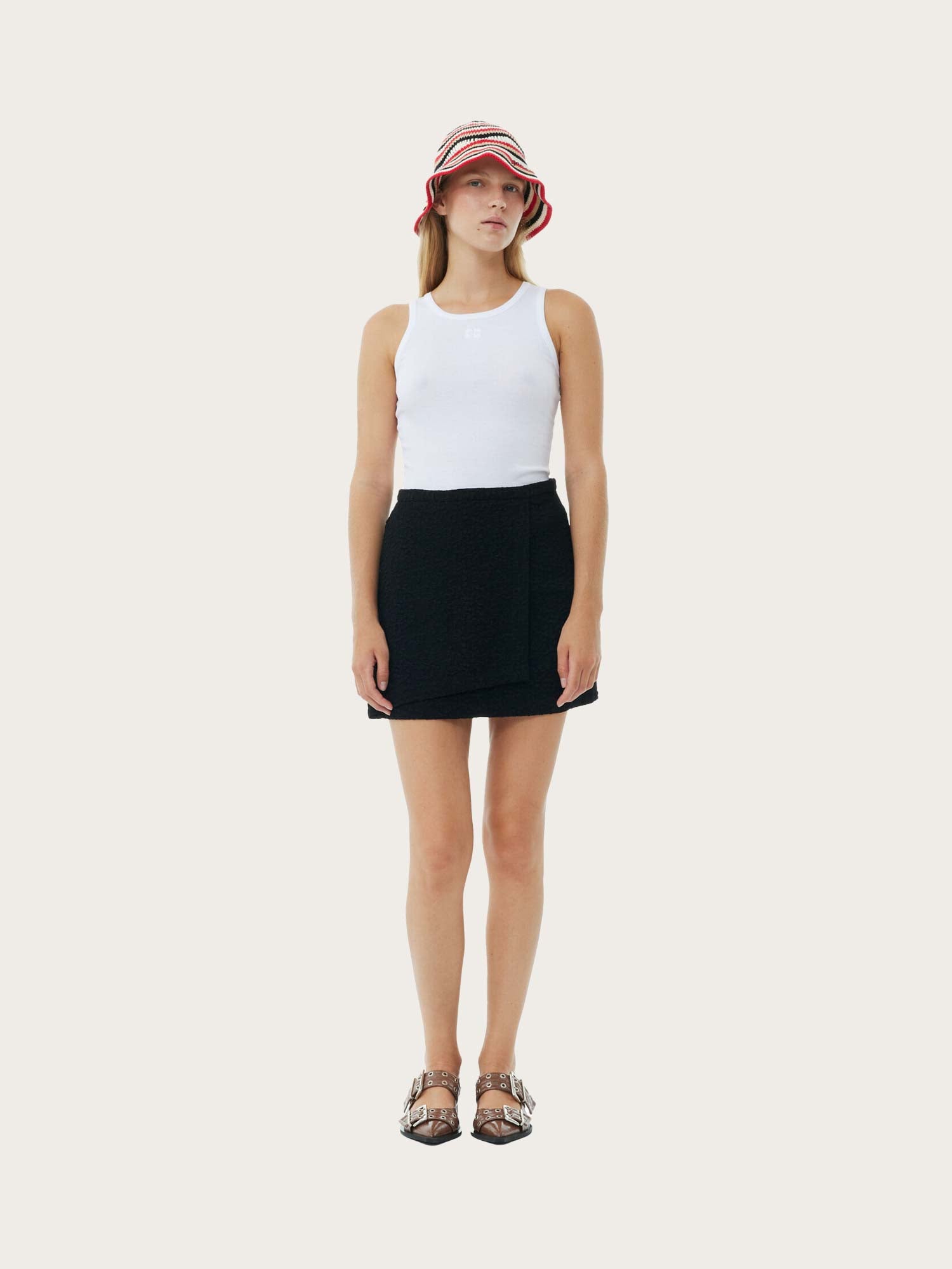 F9038 Textured Suiting Mini Skirt - Black