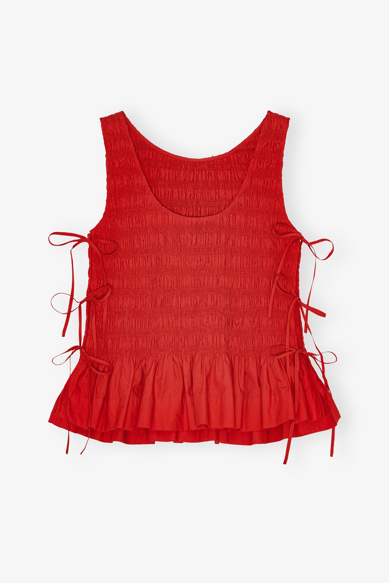 W0904 Cotton Poplin Smock Tie String Top - Racing Red