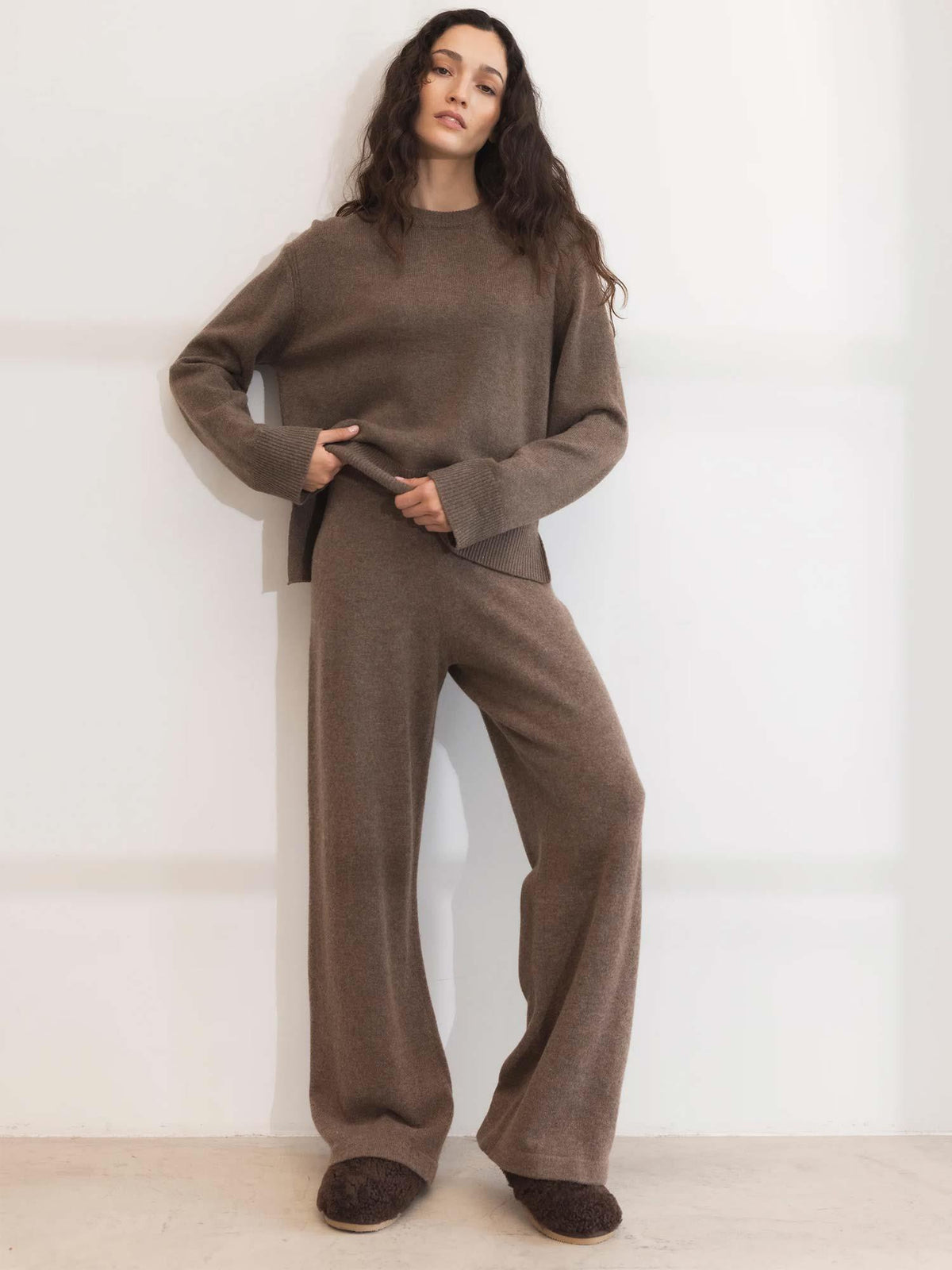 Talia Knit Trouser - Dark Taupe Melange