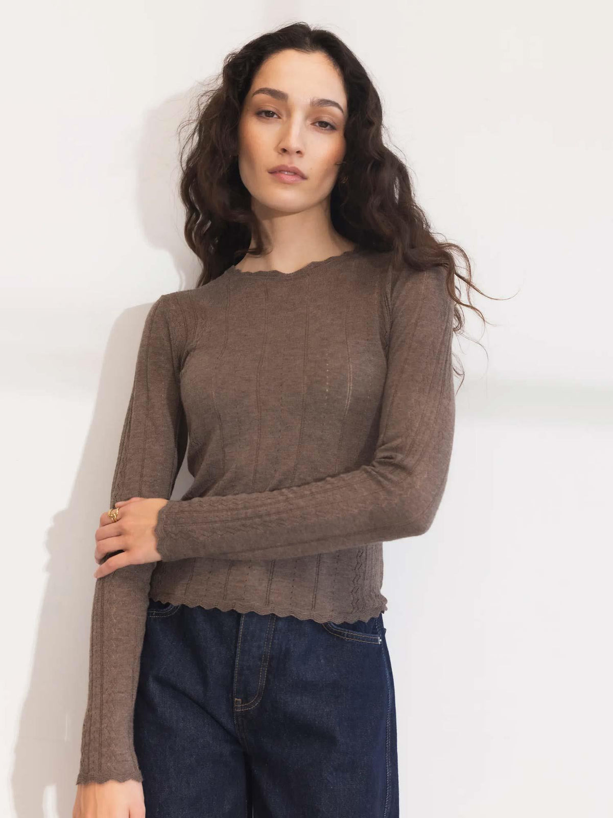 Safir Knit Top - Dark Taupe Melange