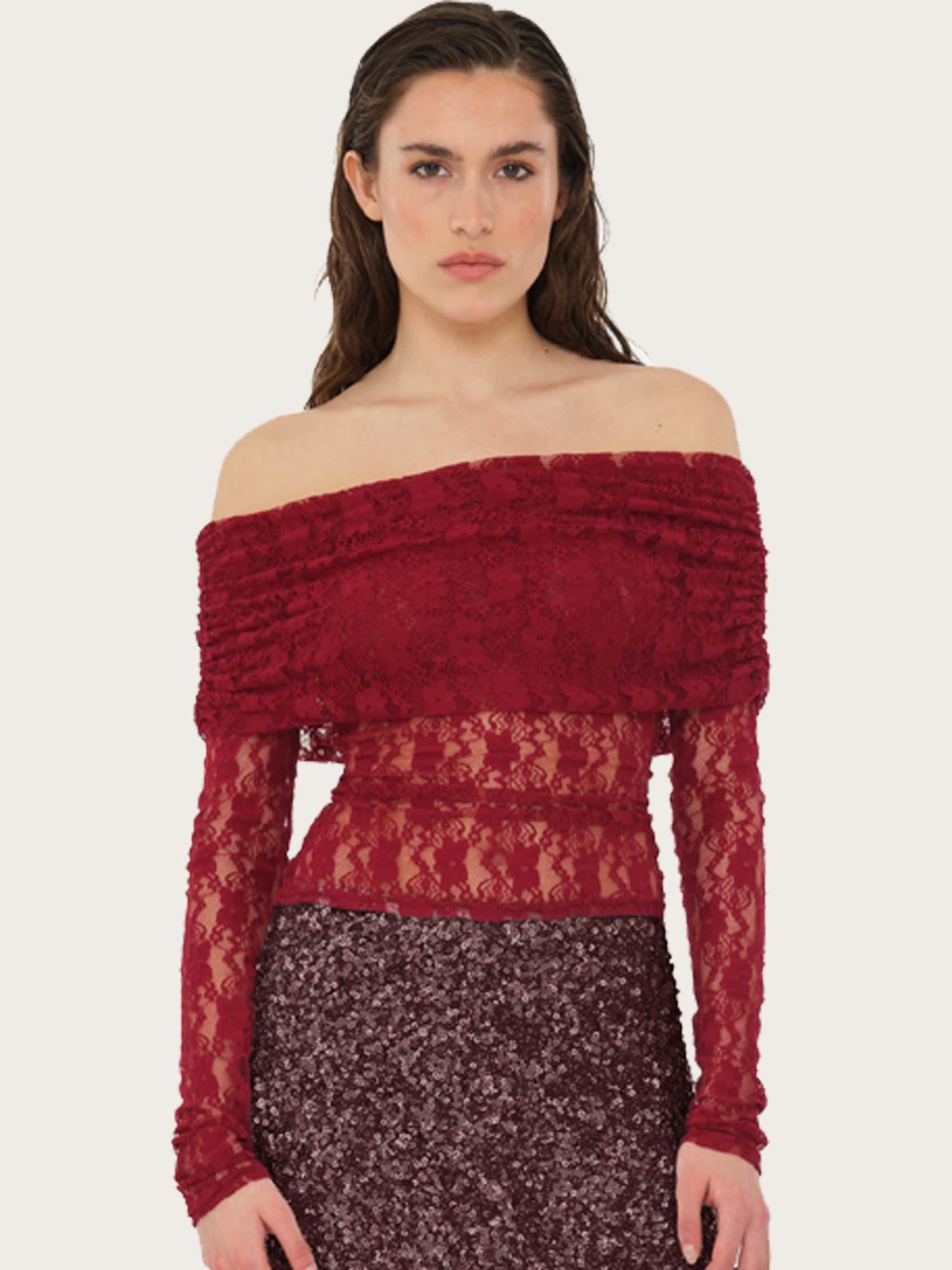 Lace ls Top - Ruby Wine