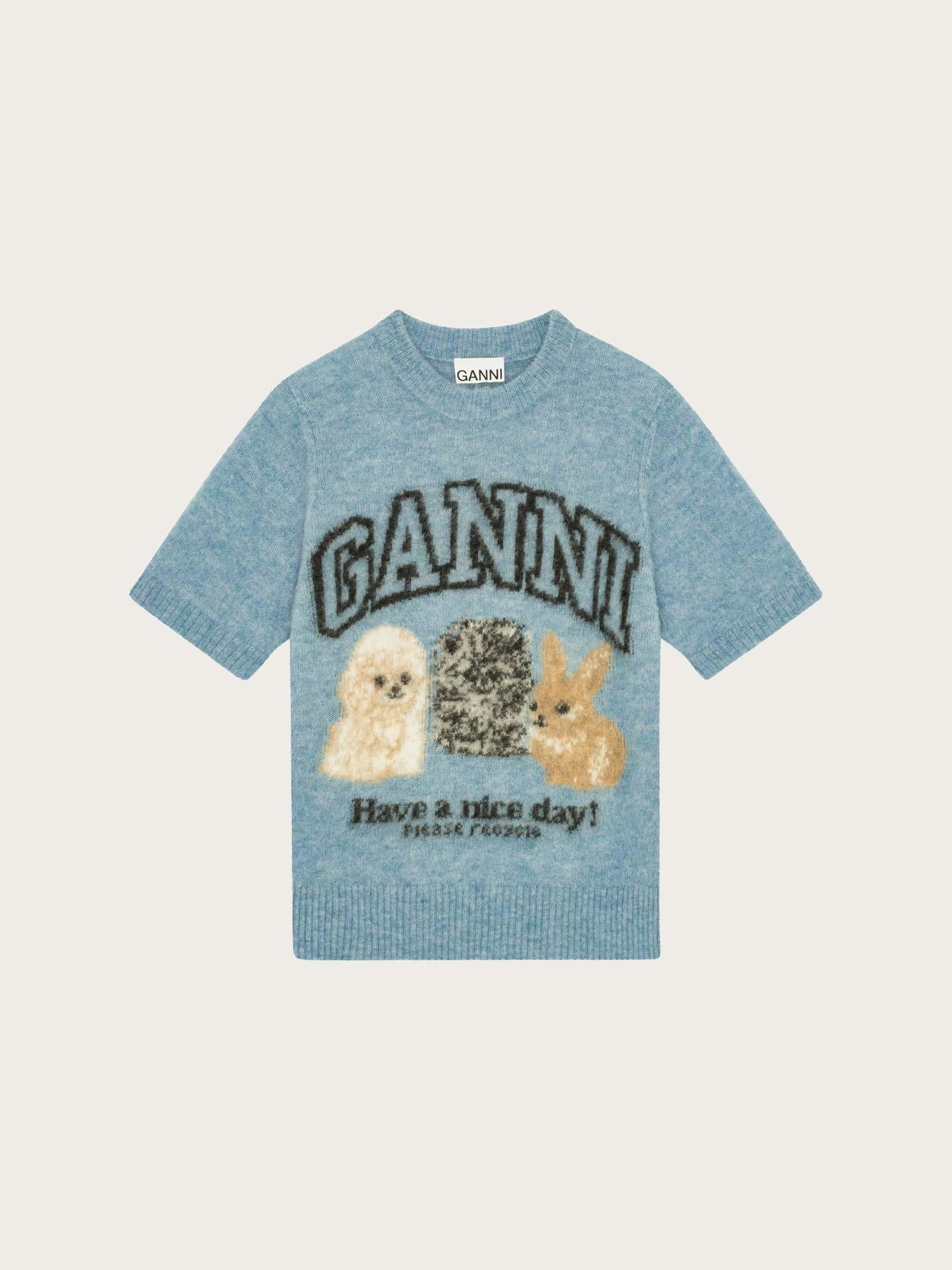Fine Brushed Alpaca Puppies T-shirt - Soft Chambray