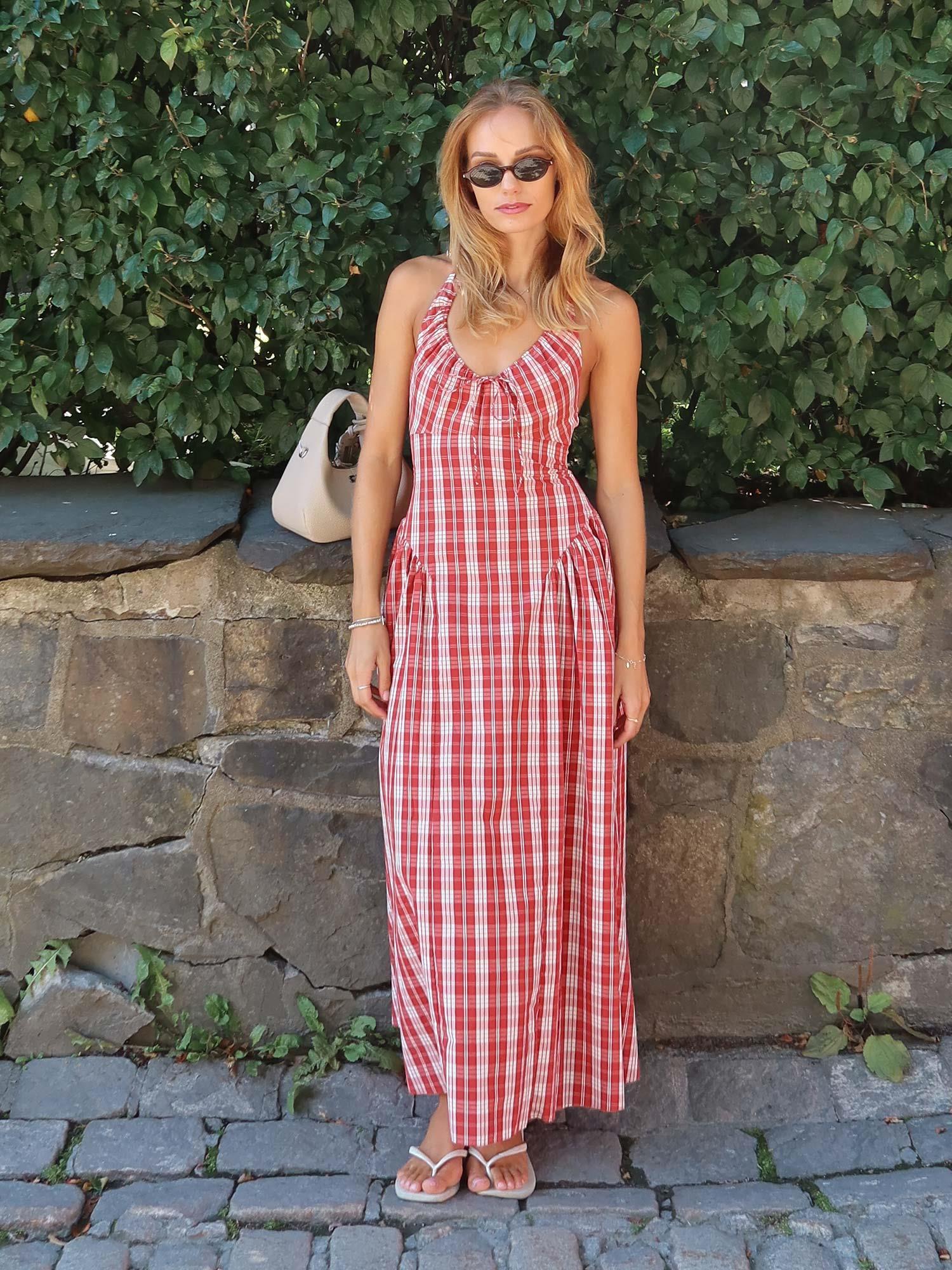 Del Ros Midi Dress - Ines Check Terra Rosso