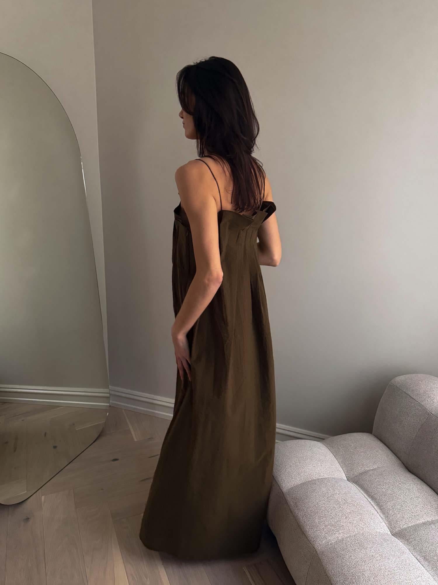 Eos Gathered Dress - Moss