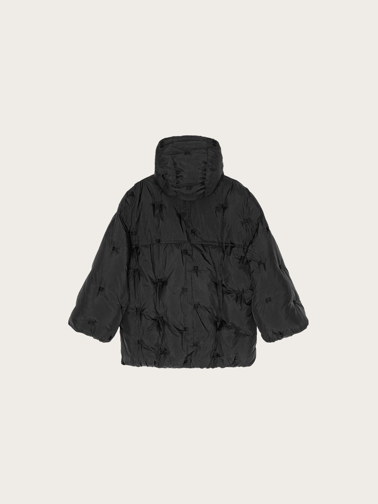 F9545 Nylon Tech Puffer Midi Jacket - Black