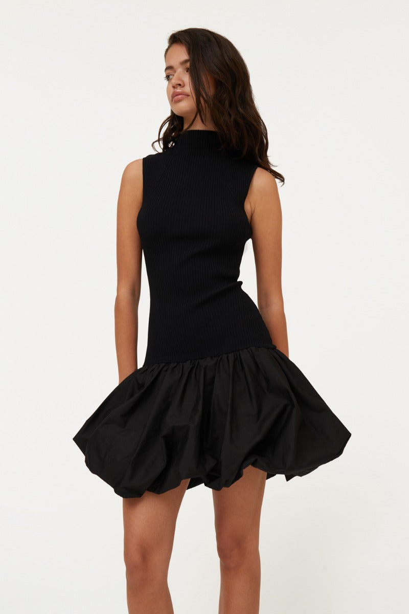 Knit Racer Cut Dress - Black