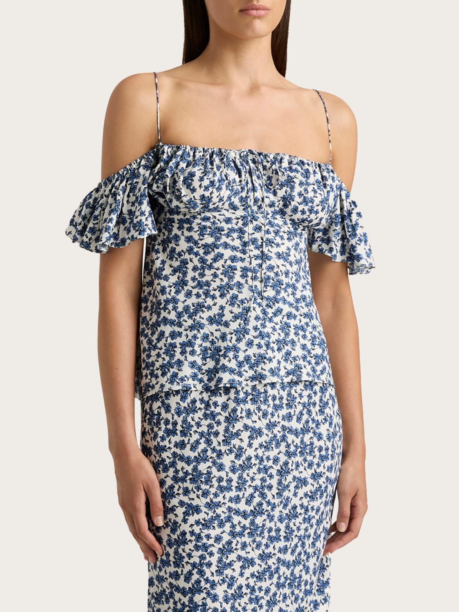 Menton Top - Leilani Print/Mid Blue