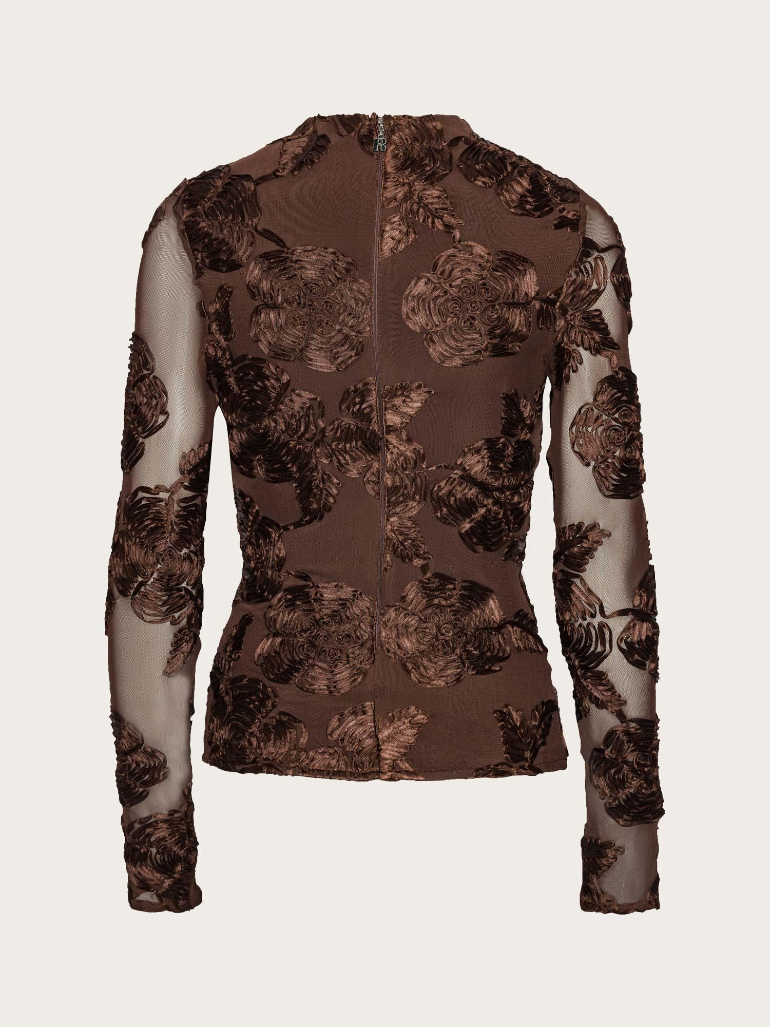 Flower Mesh ls Top - Chicory Coffee